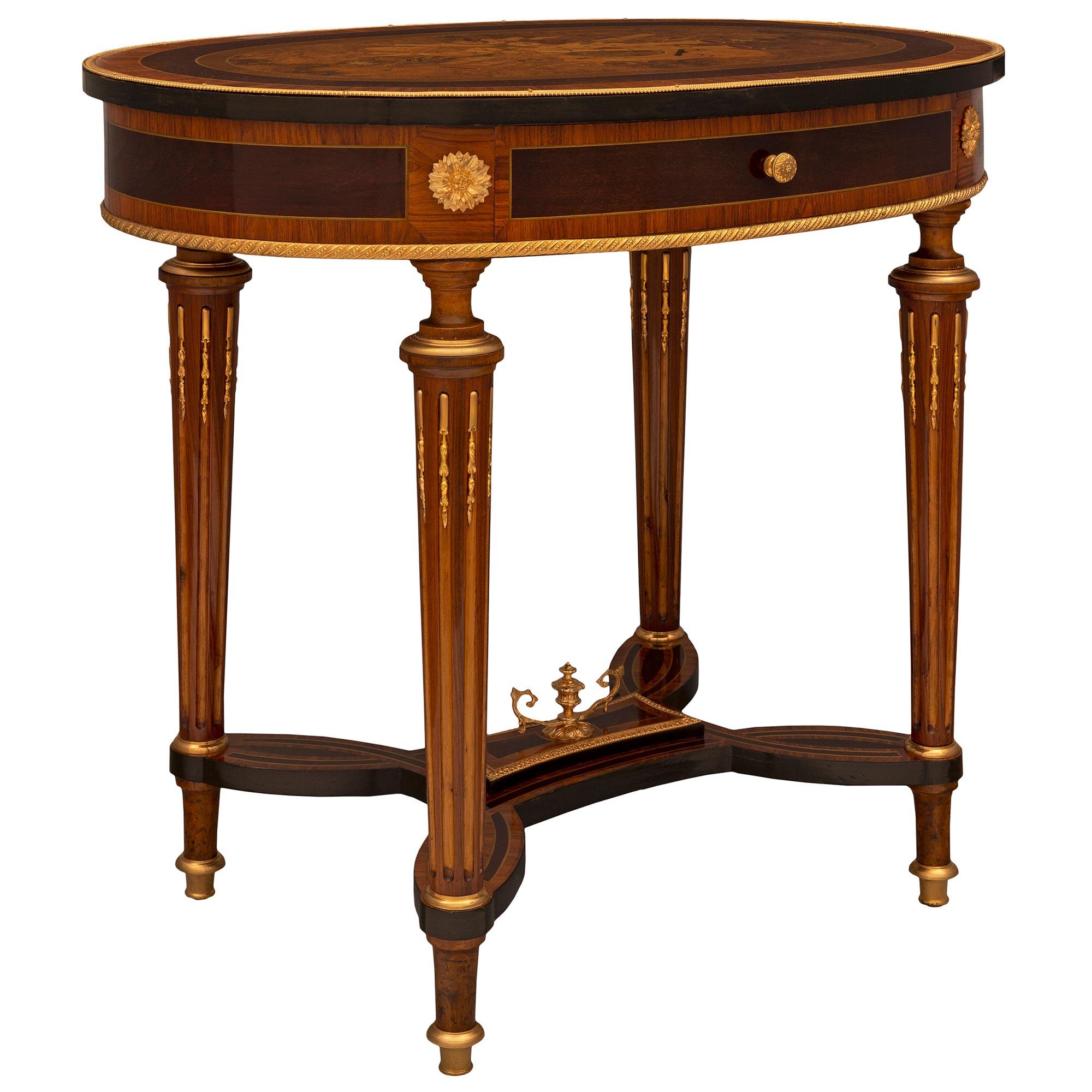 French 19th Century Louis XVI Style Marquetry Top Table with One Drawer In Good Condition For Sale In West Palm Beach, FL