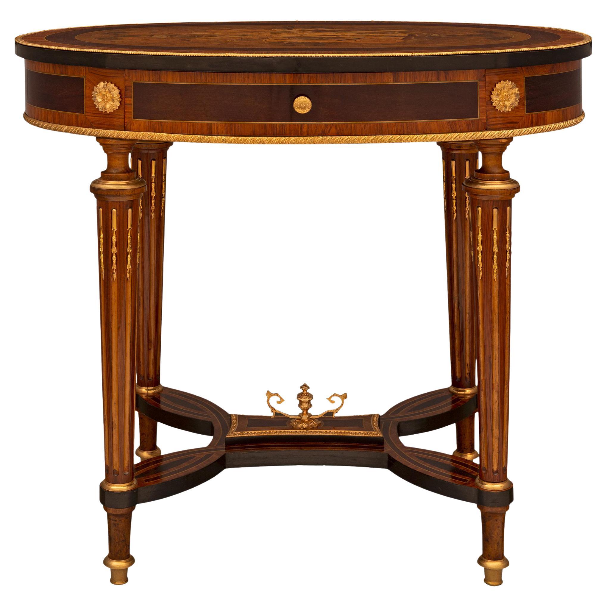 French 19th Century Louis XVI Style Marquetry Top Table with One Drawer For Sale