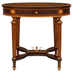 French 19th Century Louis XVI Style Marquetry Top Table with One Drawer