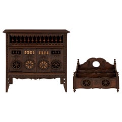 French 19th Century Louis XVI Style Miniature Oak Chest and Letter Carrier