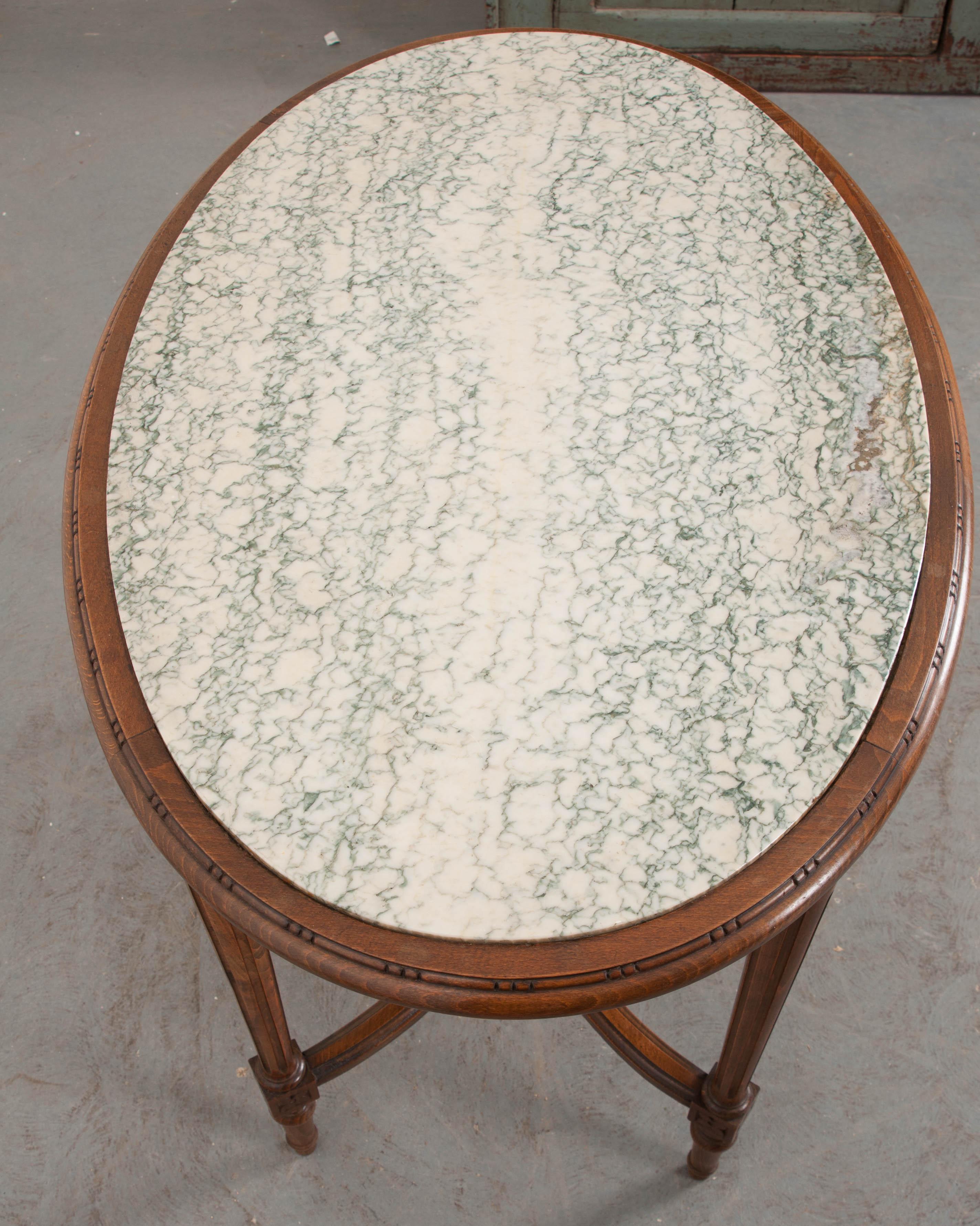 French 19th Century Louis XVI Style Oak Marble-Top Table In Good Condition In Baton Rouge, LA