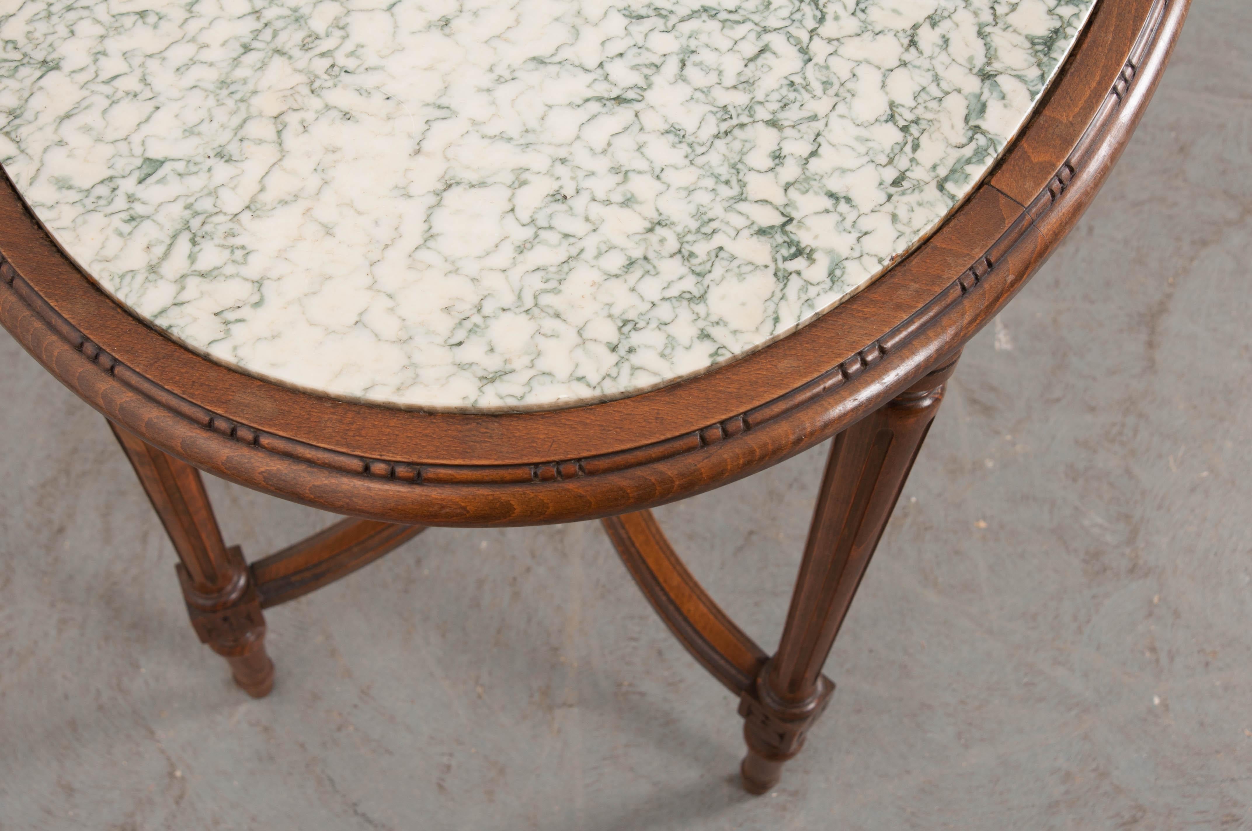 French 19th Century Louis XVI Style Oak Marble-Top Table 1