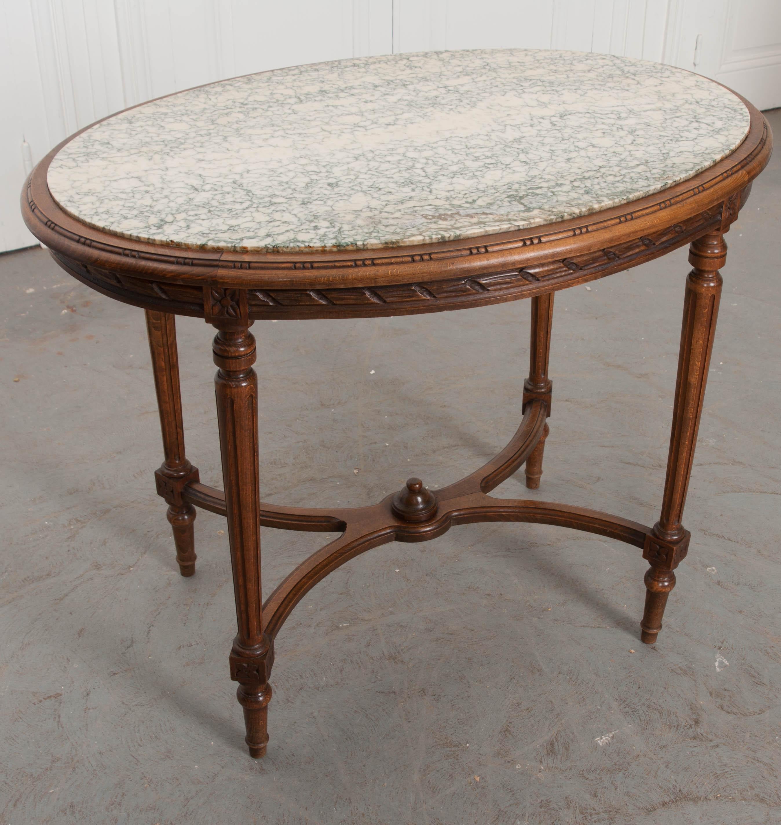 French 19th Century Louis XVI Style Oak Marble-Top Table 2