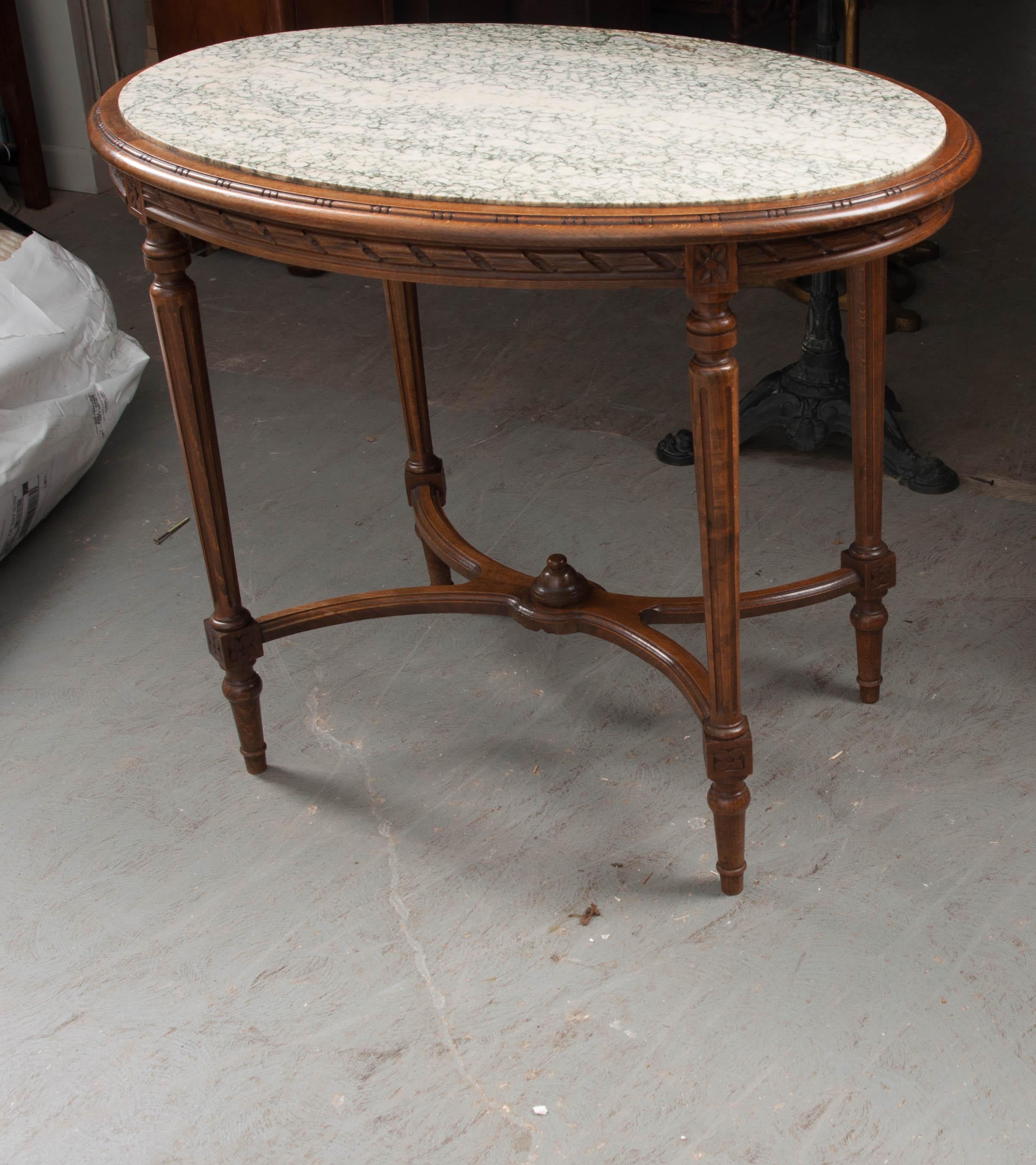 French 19th Century Louis XVI Style Oak Marble-Top Table 3