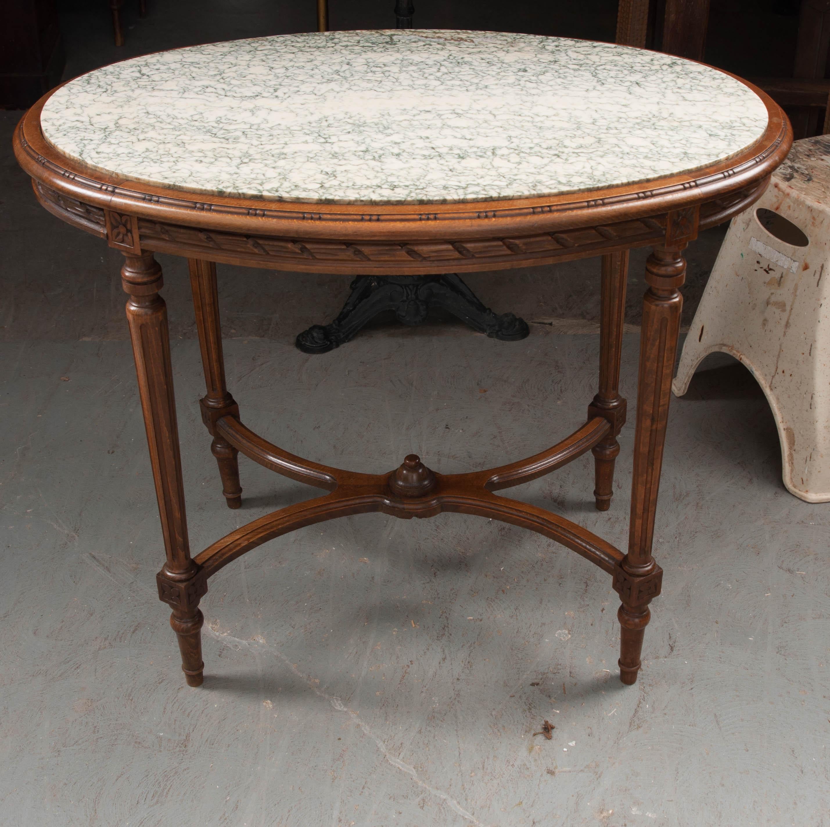French 19th Century Louis XVI Style Oak Marble-Top Table 4