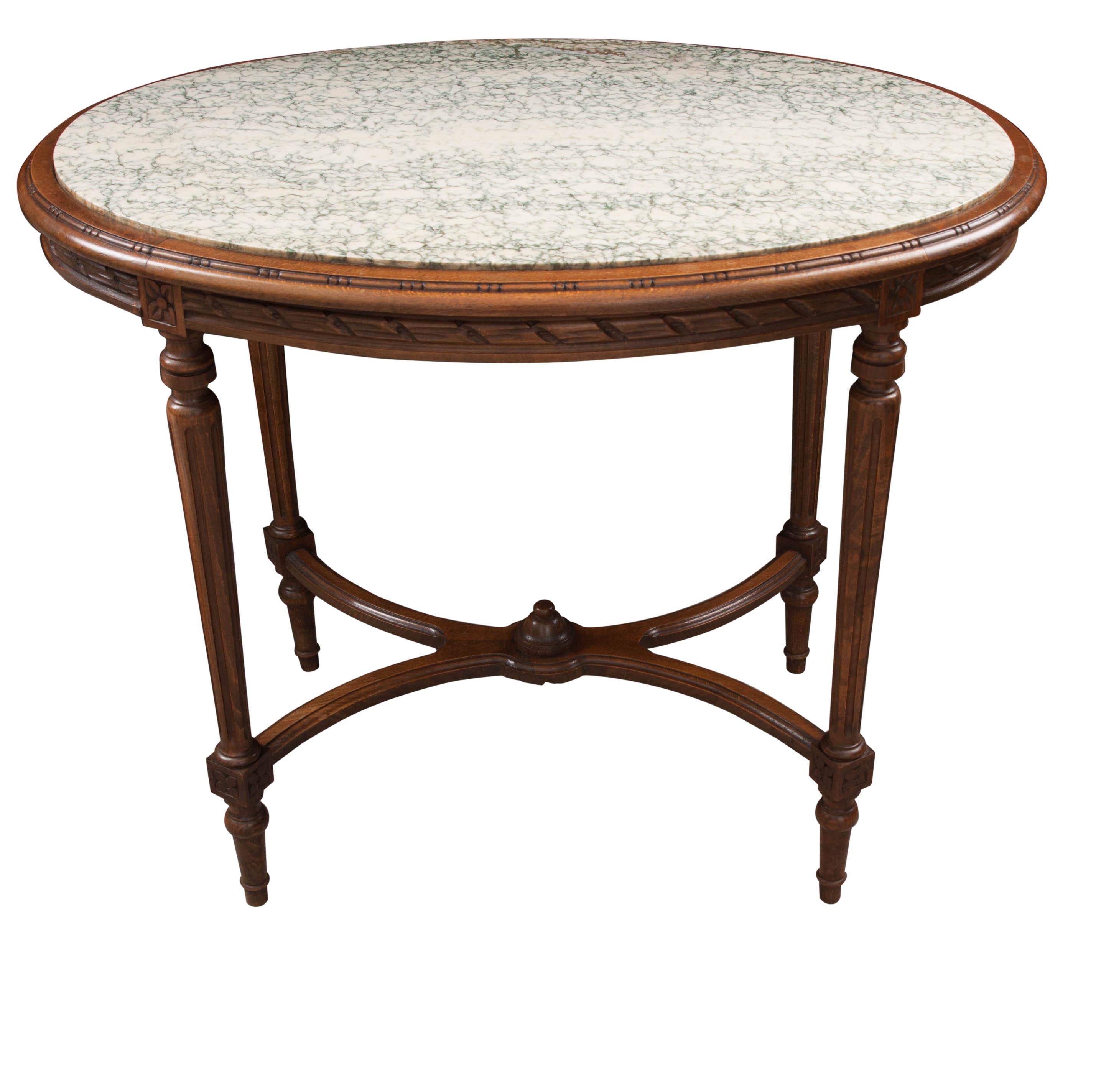 French 19th Century Louis XVI Style Oak Marble-Top Table