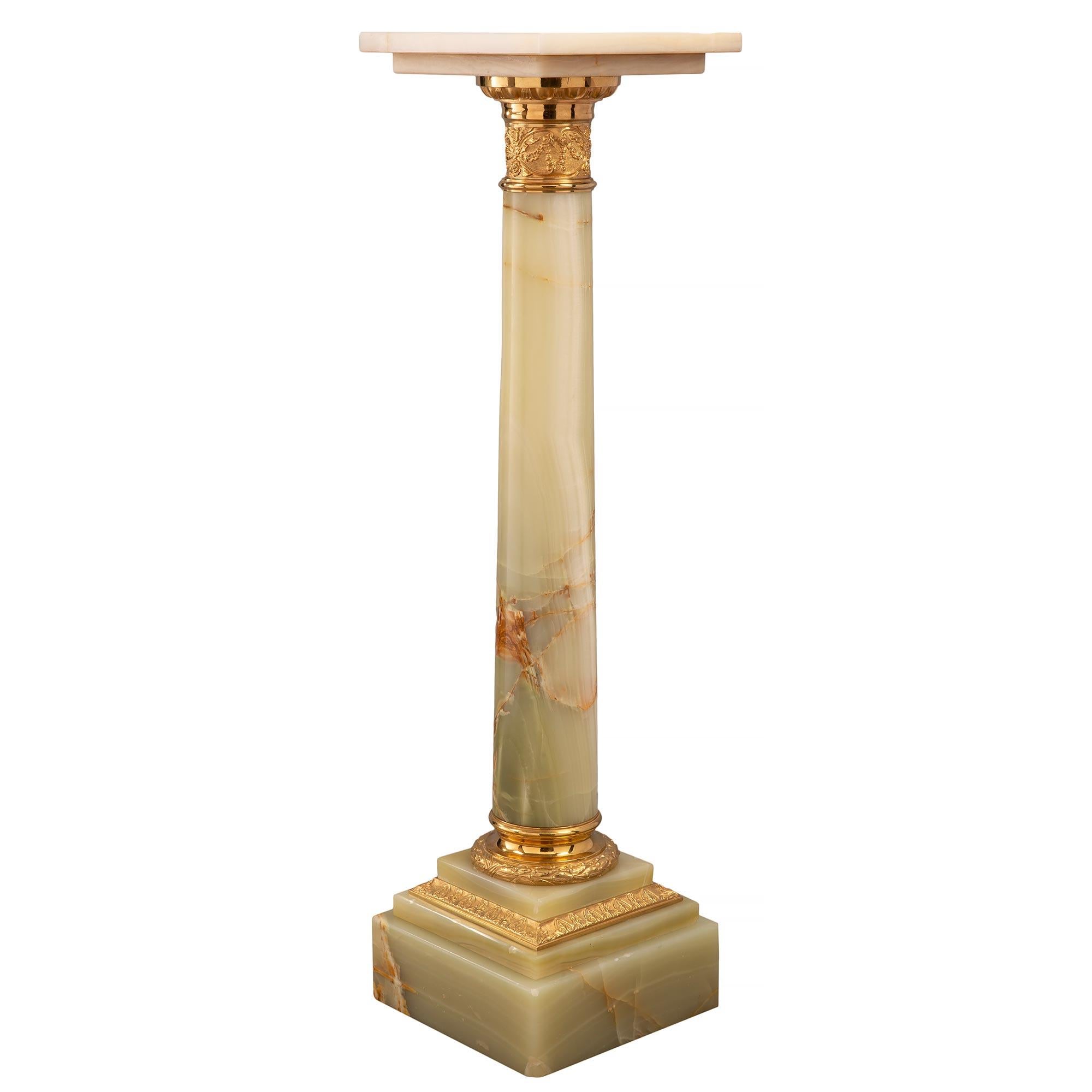French 19th Century Louis XVI Style Onyx and Ormolu Pedestal Column For Sale 3