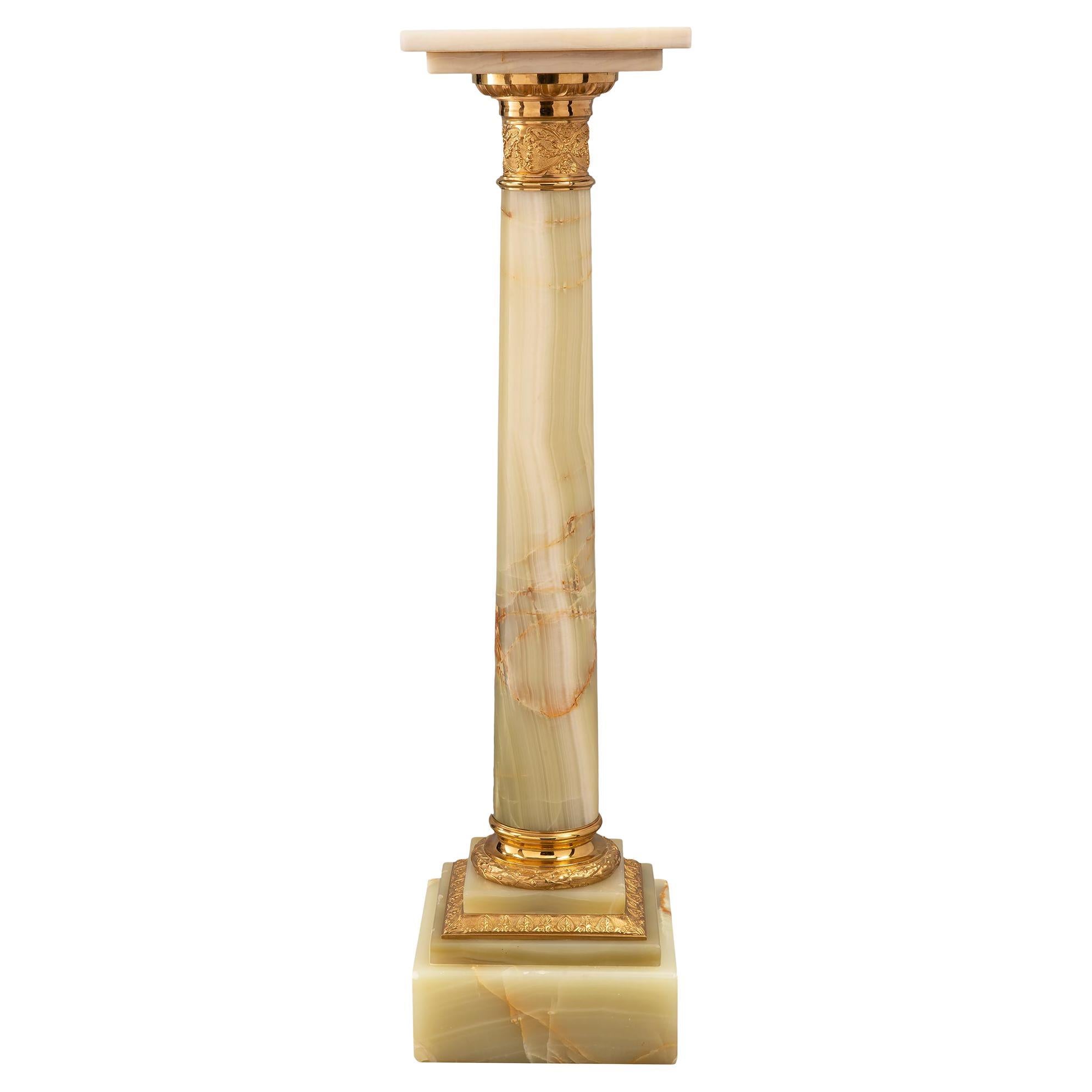 French 19th Century Louis XVI Style Onyx and Ormolu Pedestal Column For Sale