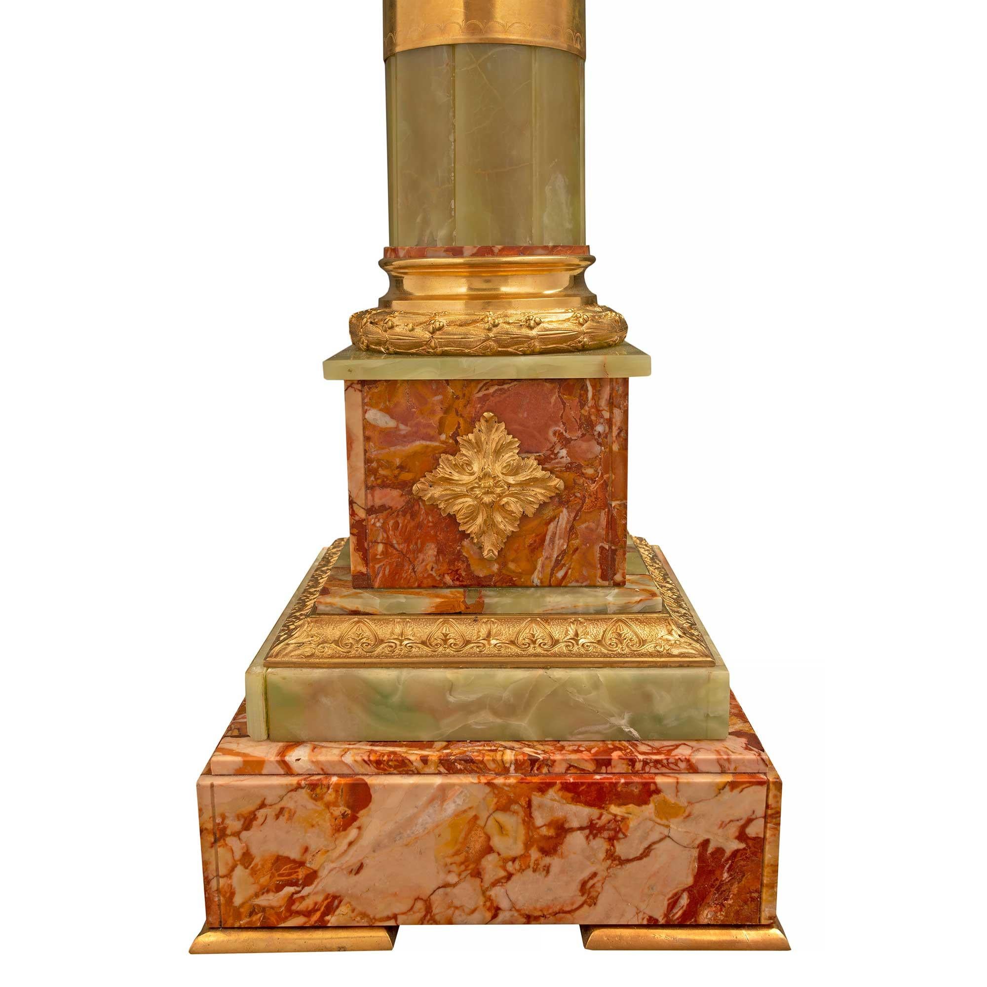 French 19th Century Louis XVI Style Onyx and Red Marble Pedestal Column For Sale 2