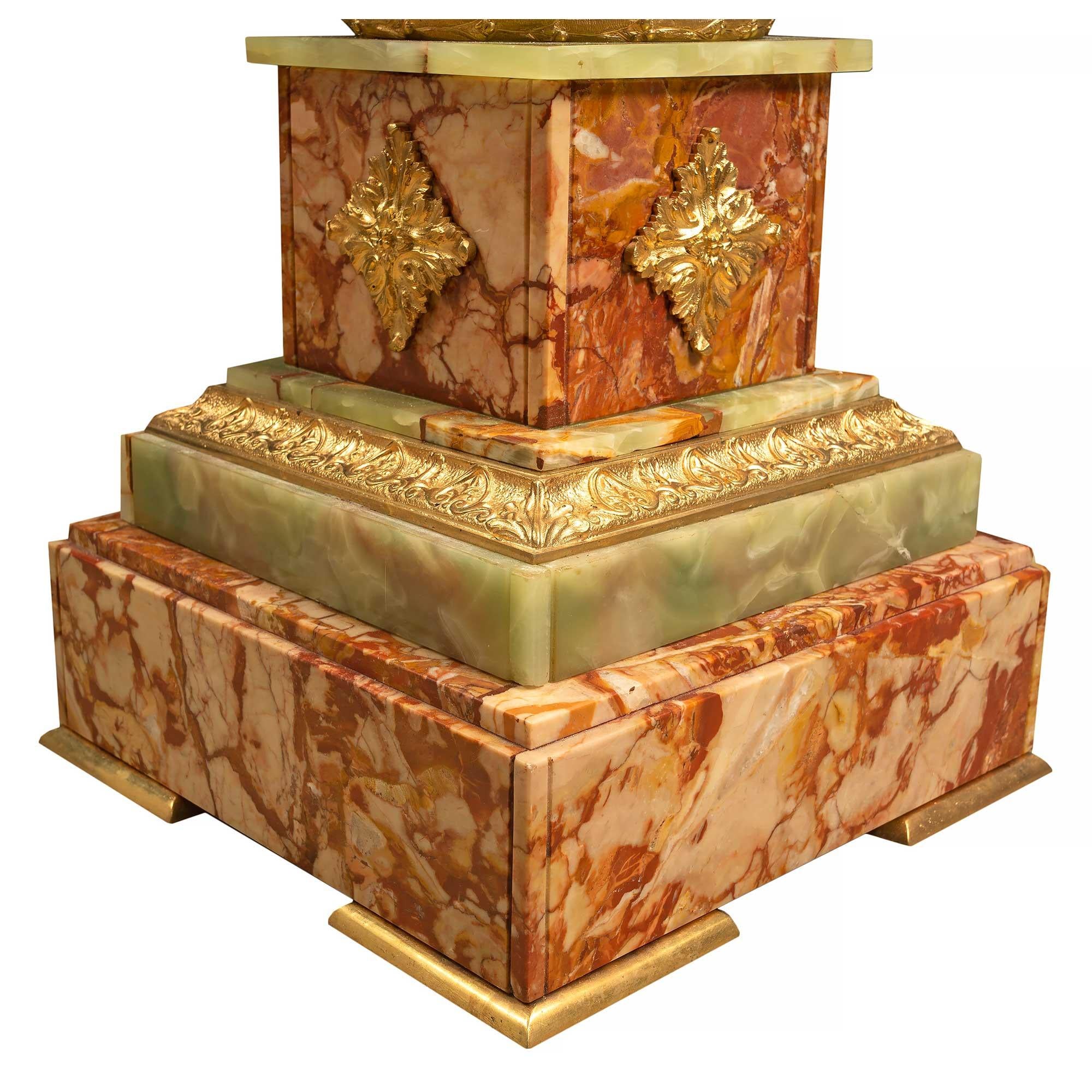 French 19th Century Louis XVI Style Onyx and Red Marble Pedestal Column For Sale 4