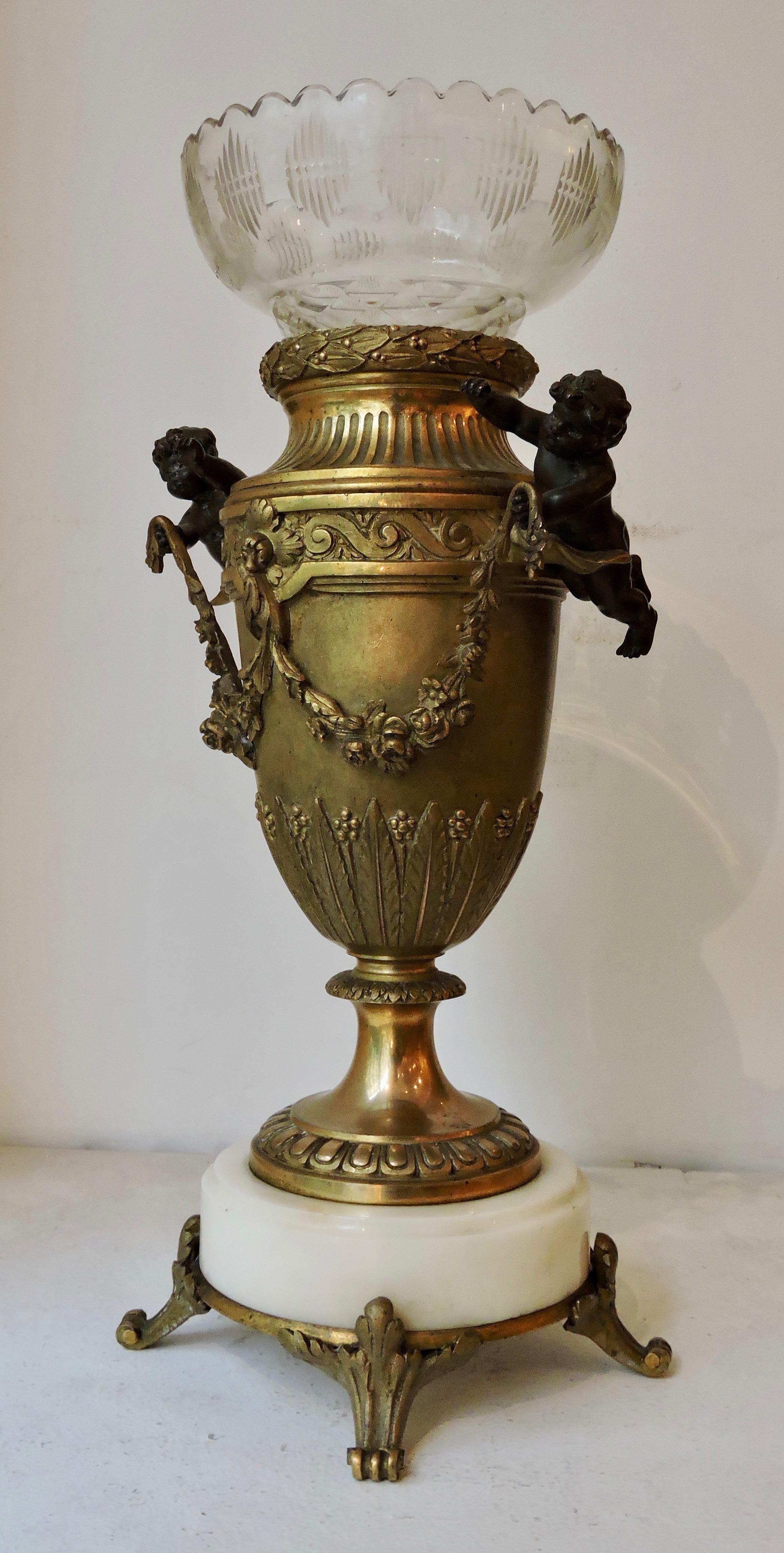 Gilt French 19th Century Louis XVI Style Onyx, Ormolu and Baccarat Crystal Vase