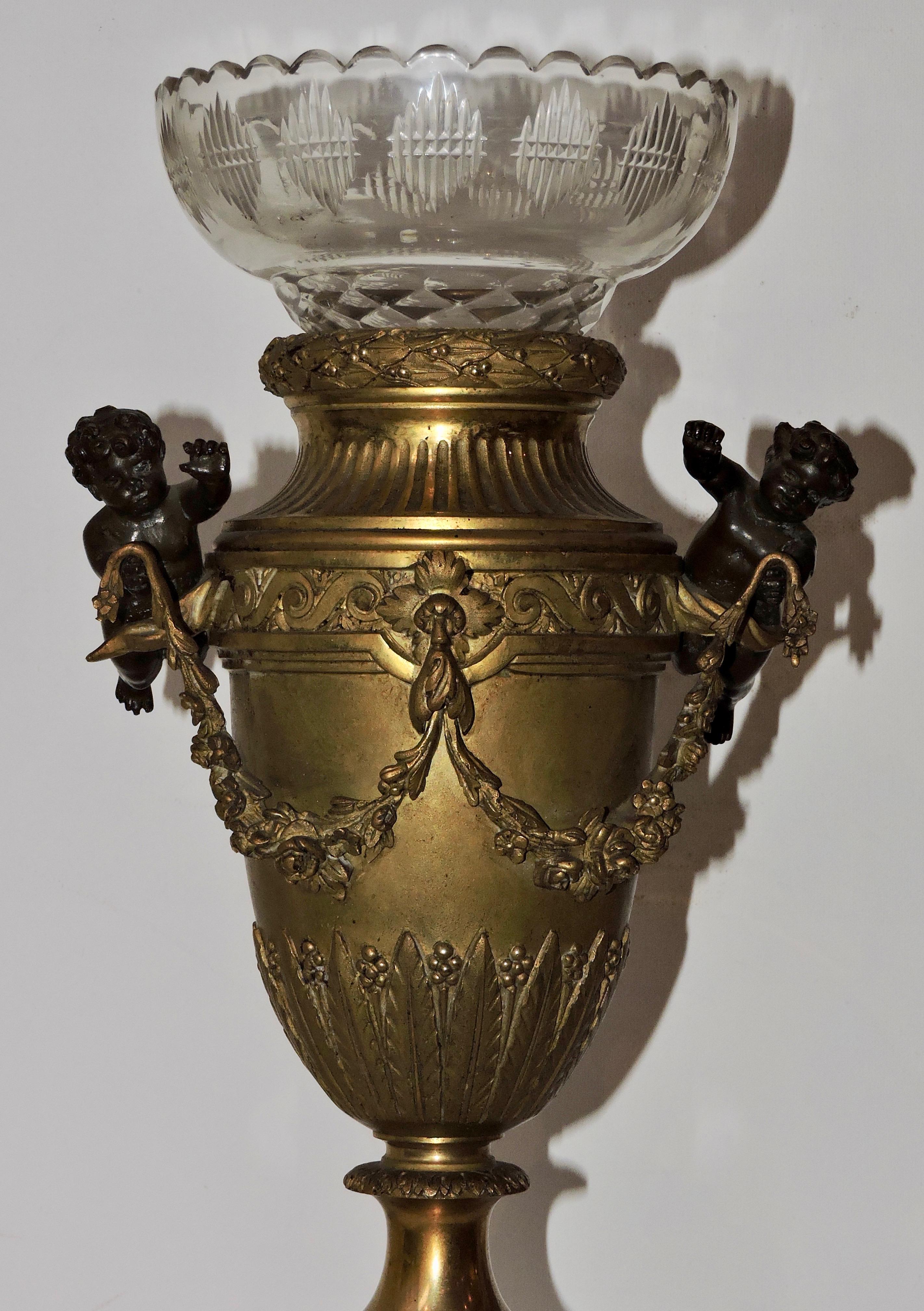 Late 19th Century French 19th Century Louis XVI Style Onyx, Ormolu and Baccarat Crystal Vase