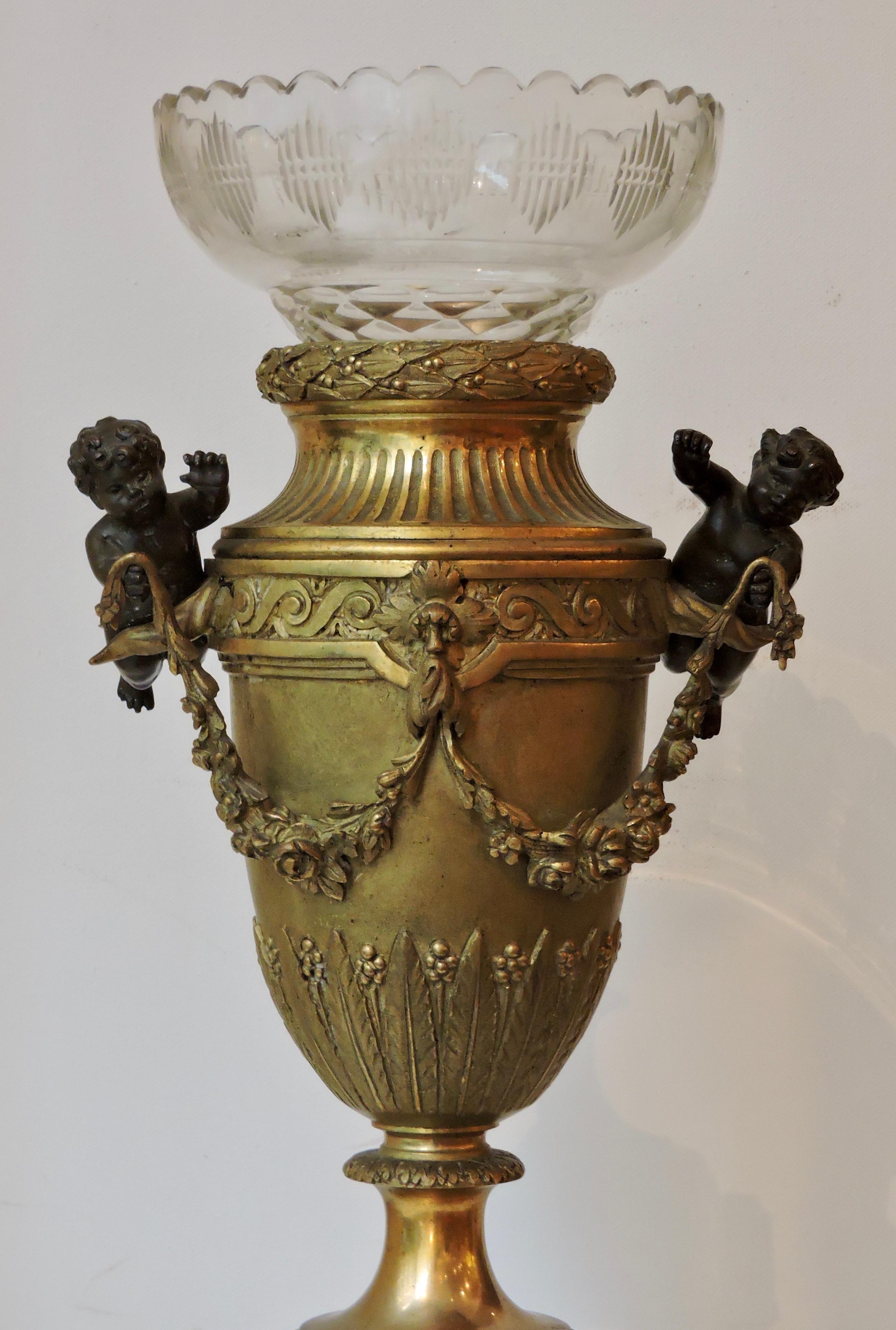 Bronze French 19th Century Louis XVI Style Onyx, Ormolu and Baccarat Crystal Vase