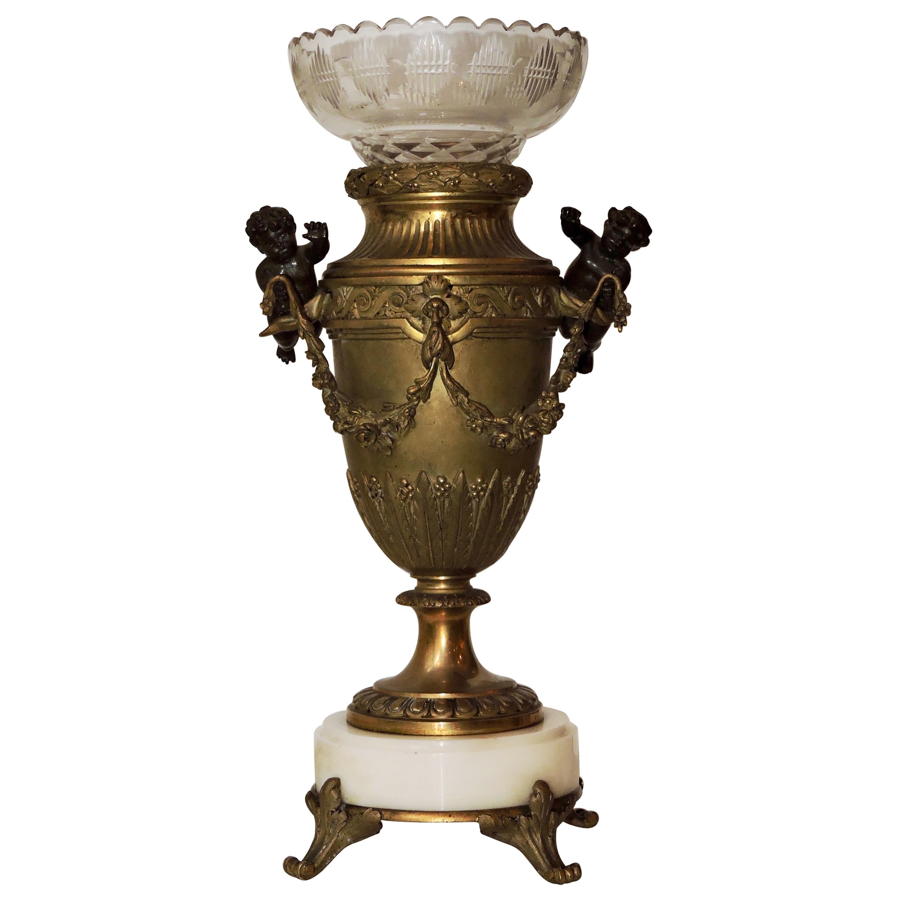 French 19th Century Louis XVI Style Onyx, Ormolu and Baccarat Crystal Vase