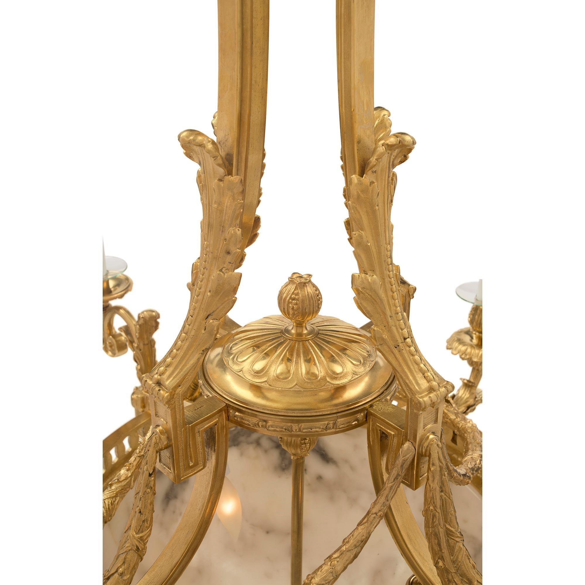 French 19th Century Louis XVI Style Ormolu and Alabaster Chandelier For Sale 1