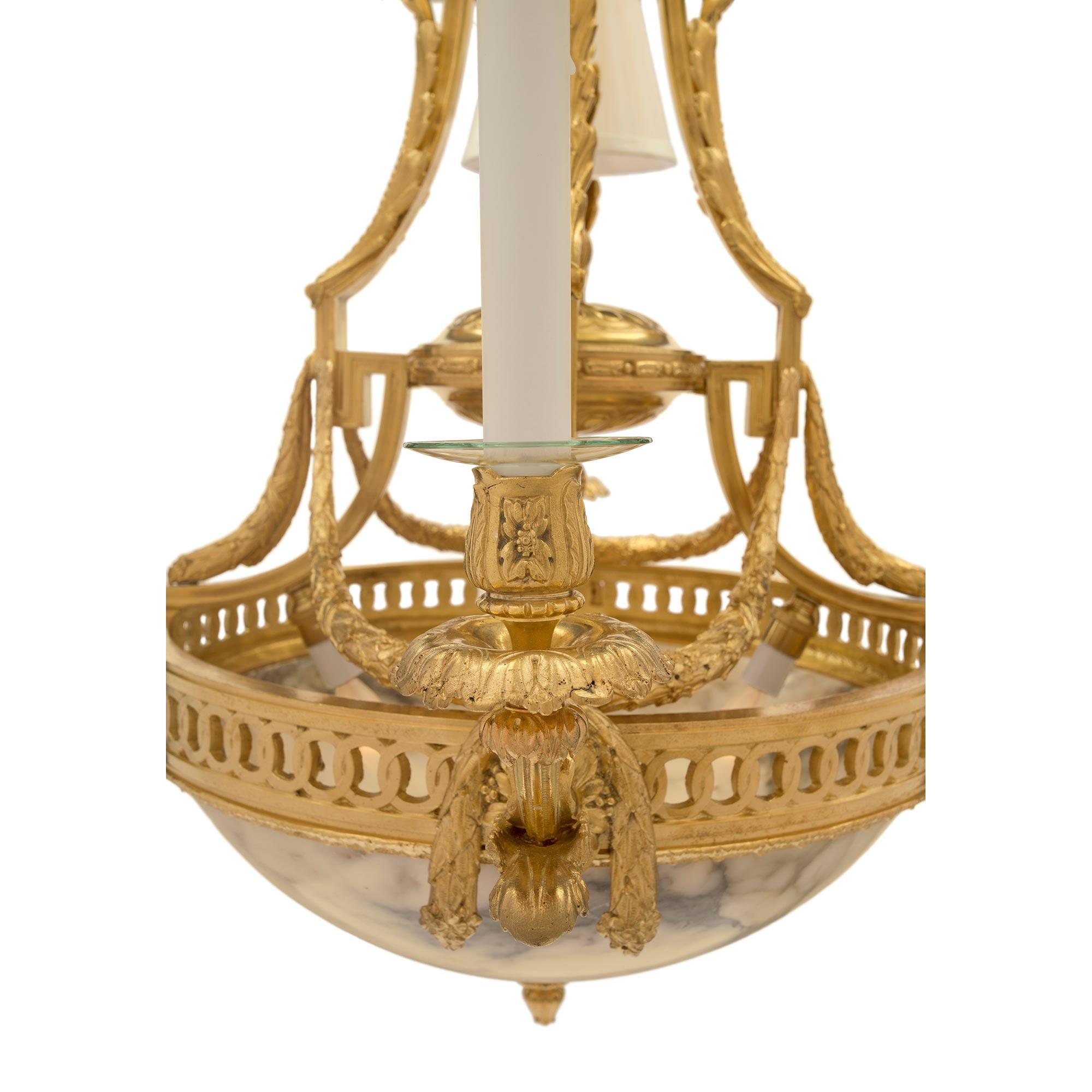 French 19th Century Louis XVI Style Ormolu and Alabaster Chandelier For Sale 2