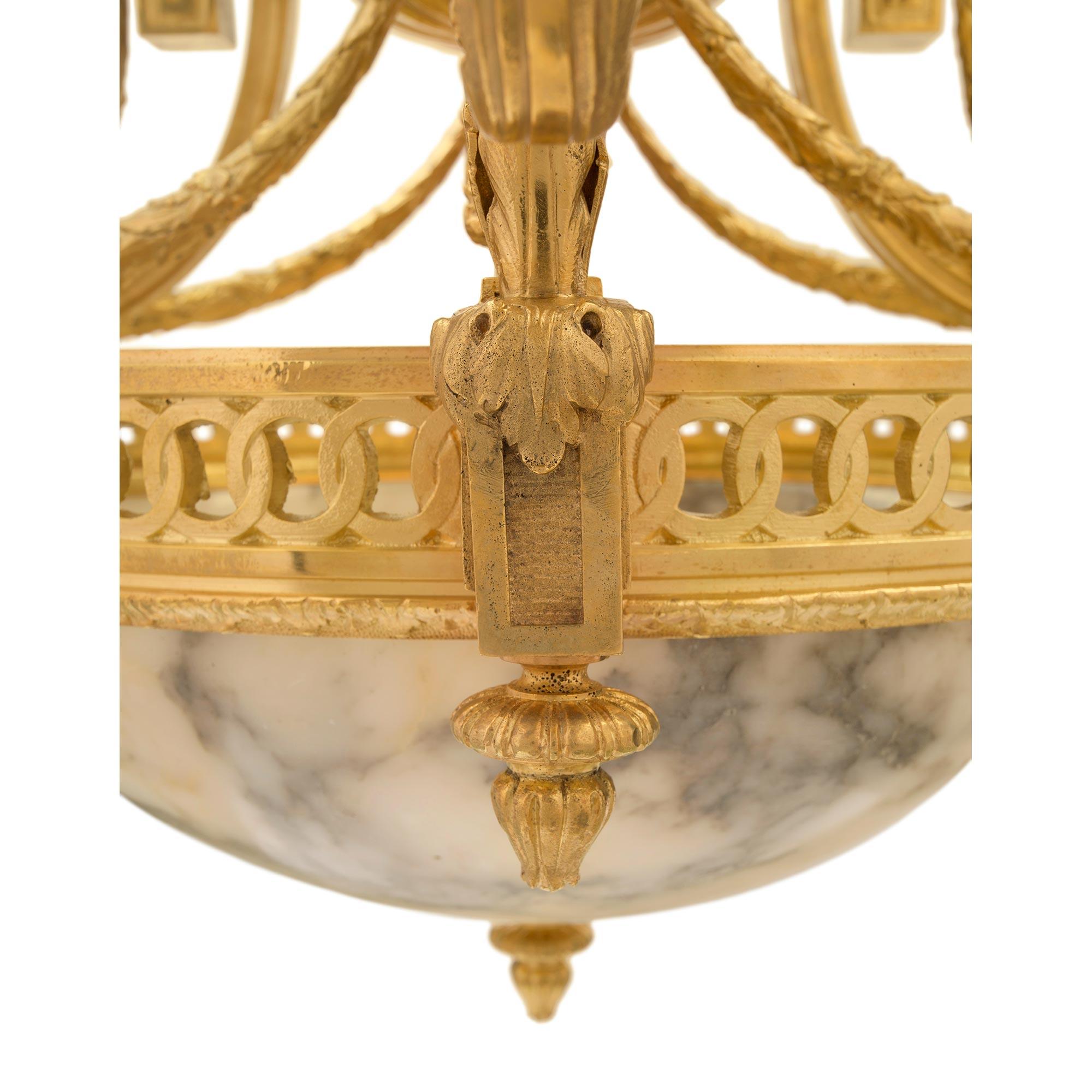French 19th Century Louis XVI Style Ormolu and Alabaster Chandelier For Sale 4