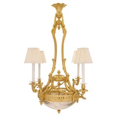 French 19th Century Louis XVI Style Ormolu and Alabaster Chandelier