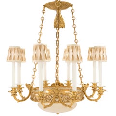 French 19th Century Louis XVI Style Ormolu and Alabaster Twelve-Light Chandelier