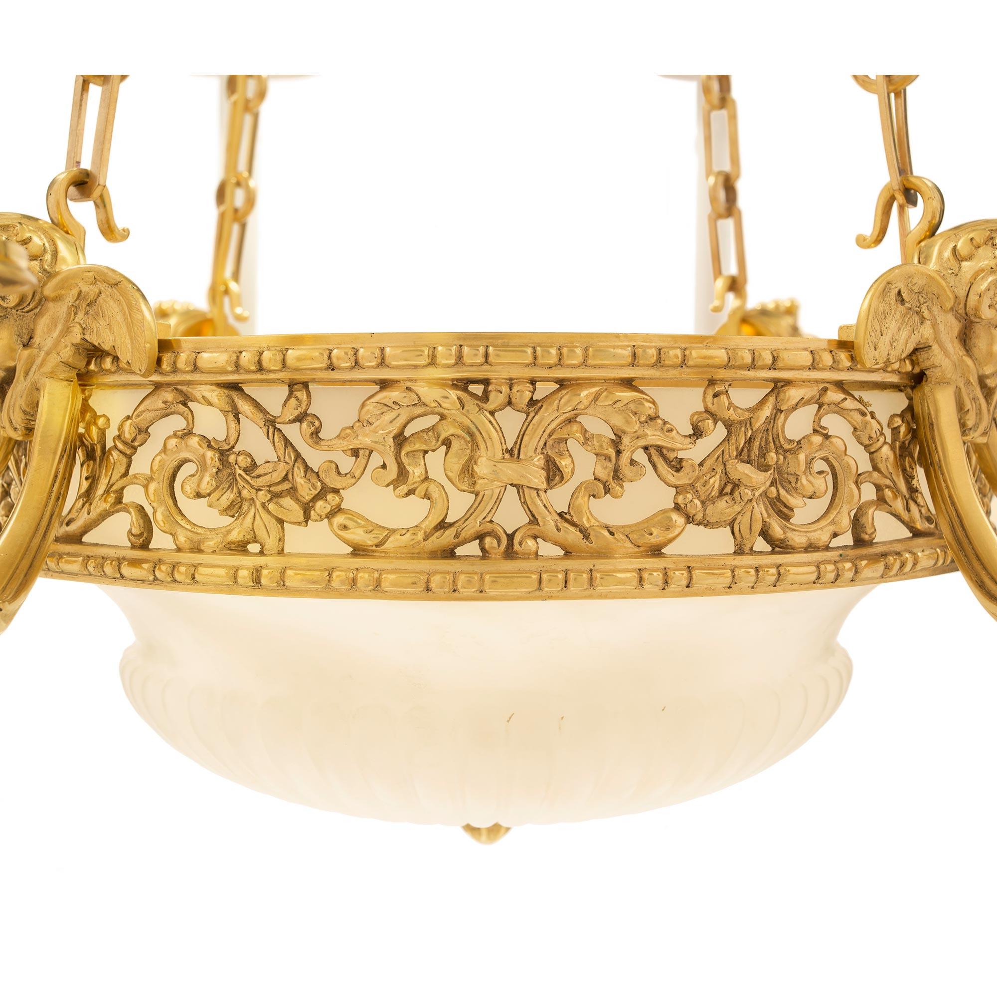 French 19th Century Louis XVI Style Ormolu and Alabaster Twelve-Light Chandelier For Sale 3