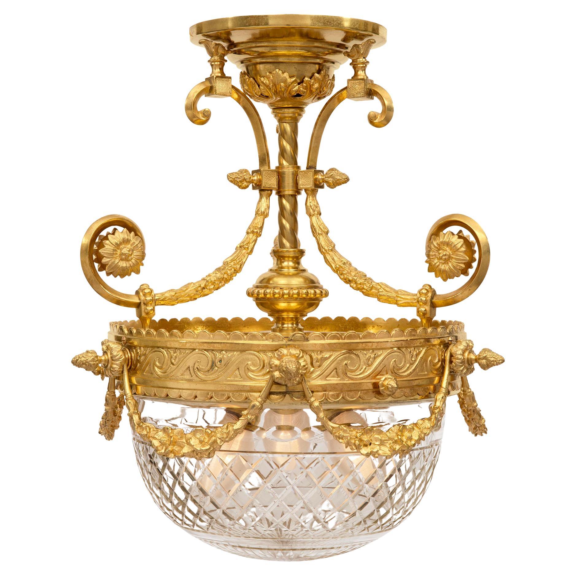 French 19th Century Louis XVI Style Ormolu and Baccarat Crystal Chandelier