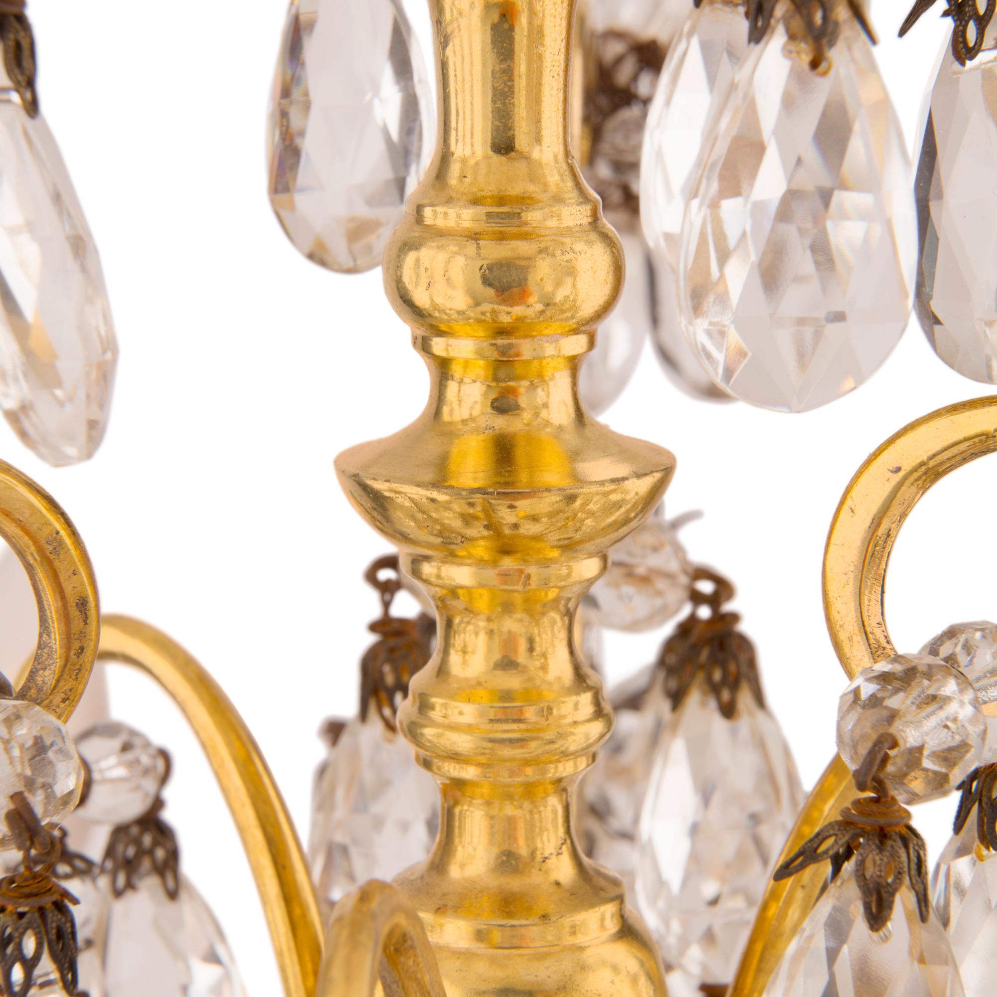 French 19th Century Louis XVI Style Ormolu and Baccarat Crystal Girandole Lamps For Sale 1