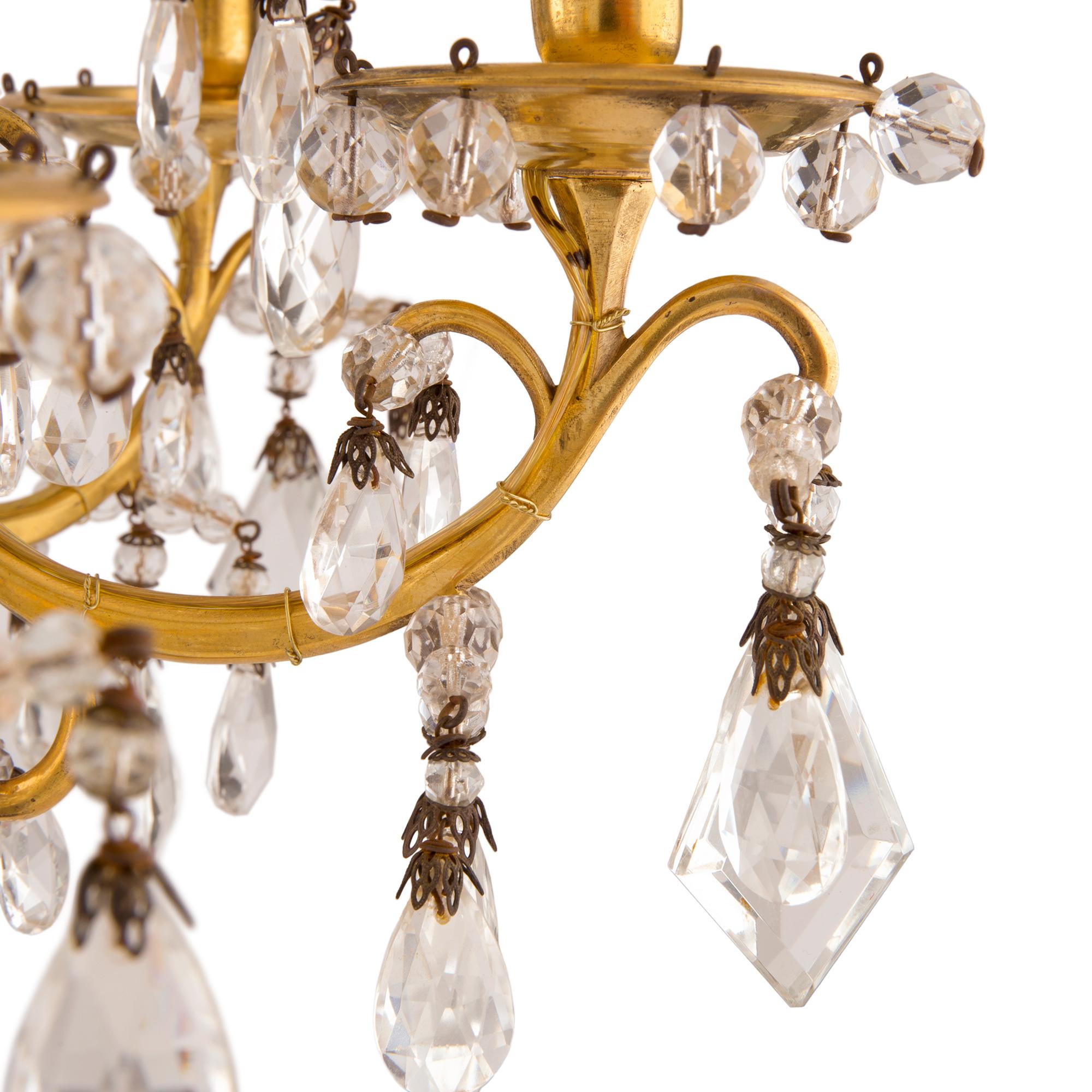 French 19th Century Louis XVI Style Ormolu and Baccarat Crystal Girandole Lamps For Sale 2