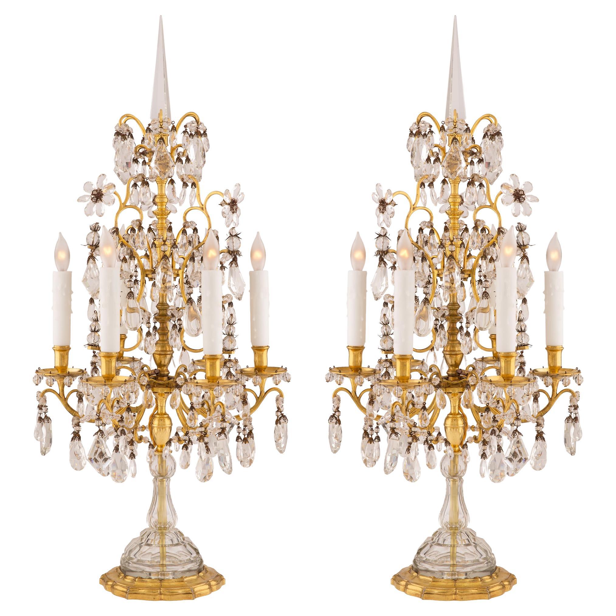 French 19th Century Louis XVI Style Ormolu and Baccarat Crystal Girandole Lamps