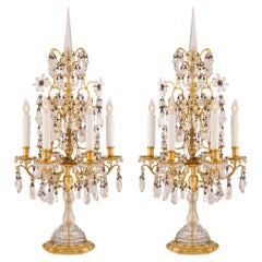 Antique French 19th Century Louis XVI Style Ormolu and Baccarat Crystal Girandole Lamps