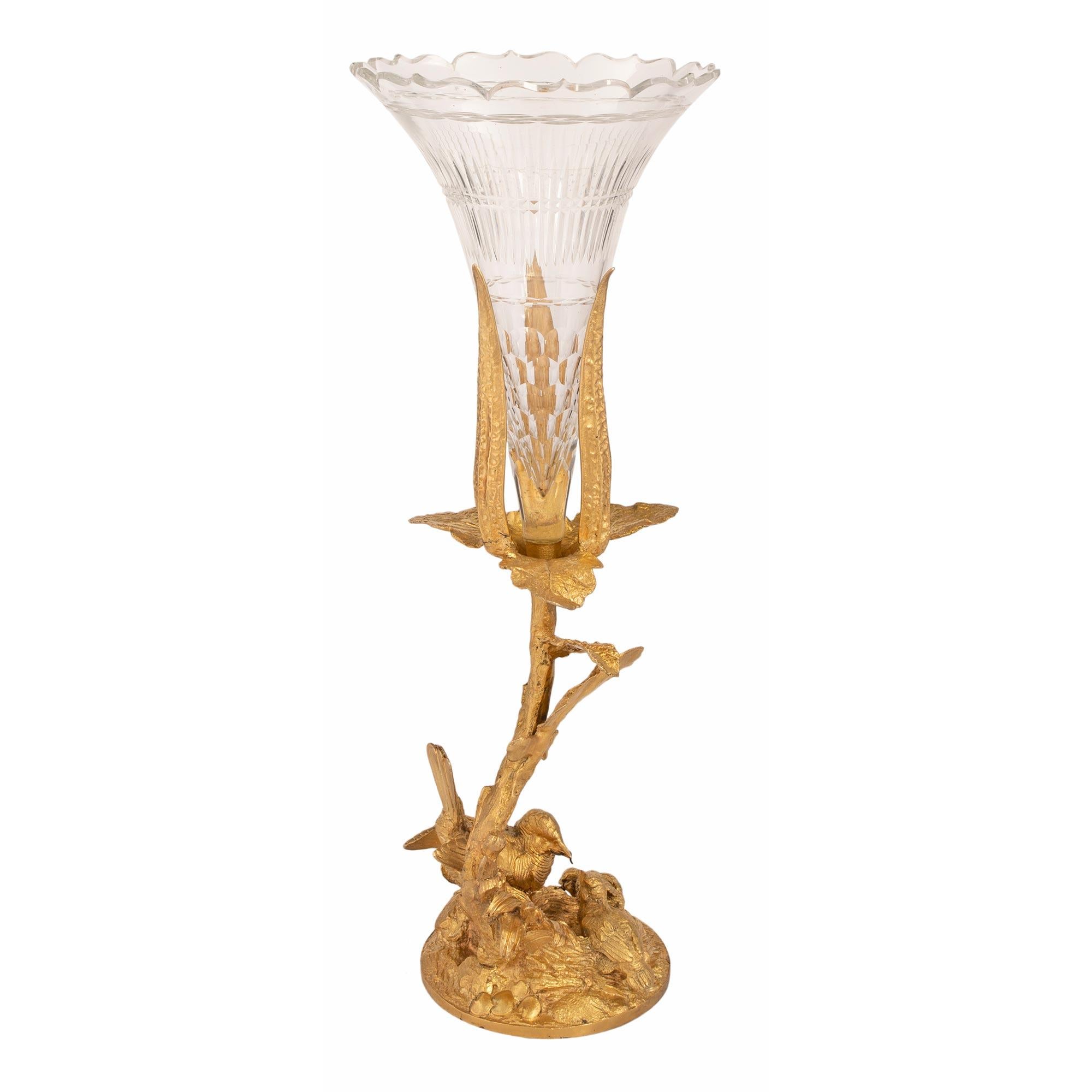 French 19th Century Louis XVI Style Ormolu and Baccarat Crystal Vase In Good Condition For Sale In West Palm Beach, FL