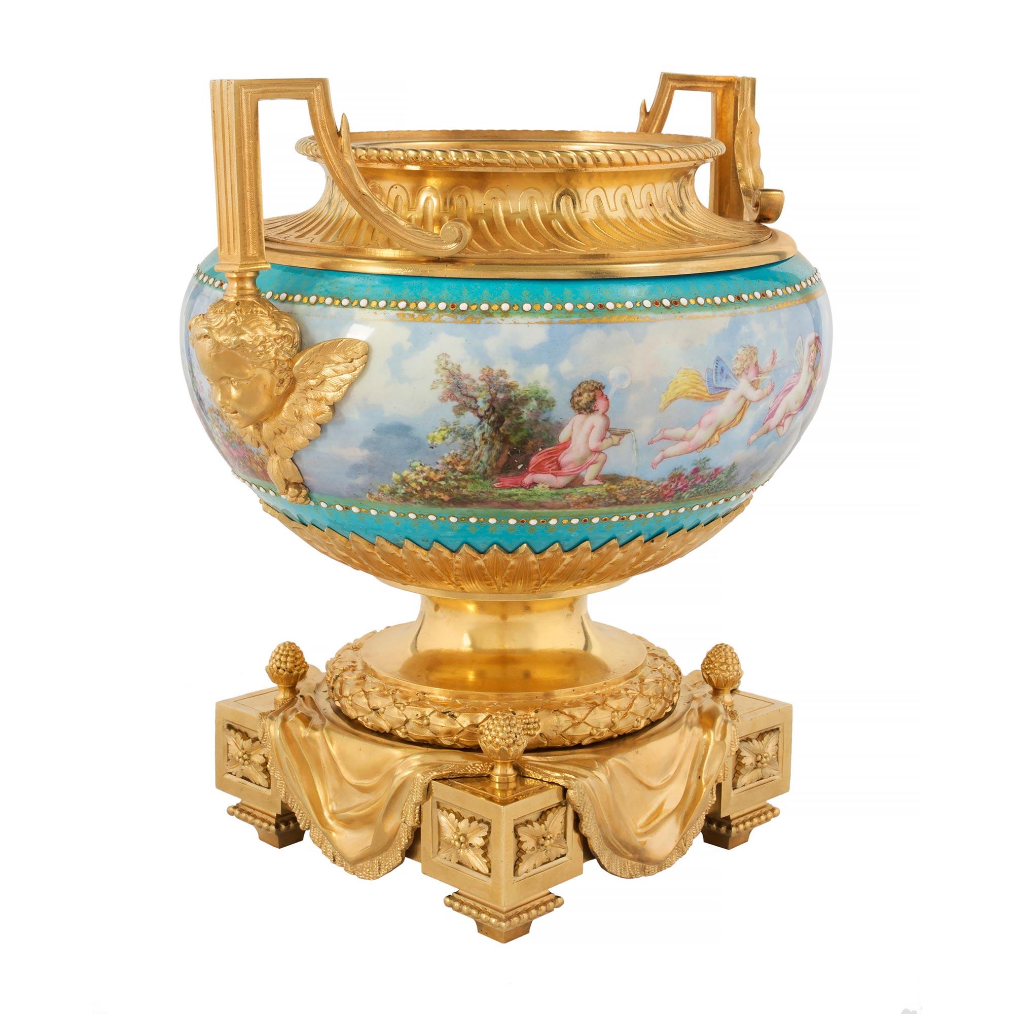 French 19th Century Louis XVI Style Ormolu and Enameled Porcelain Centerpiece For Sale 1