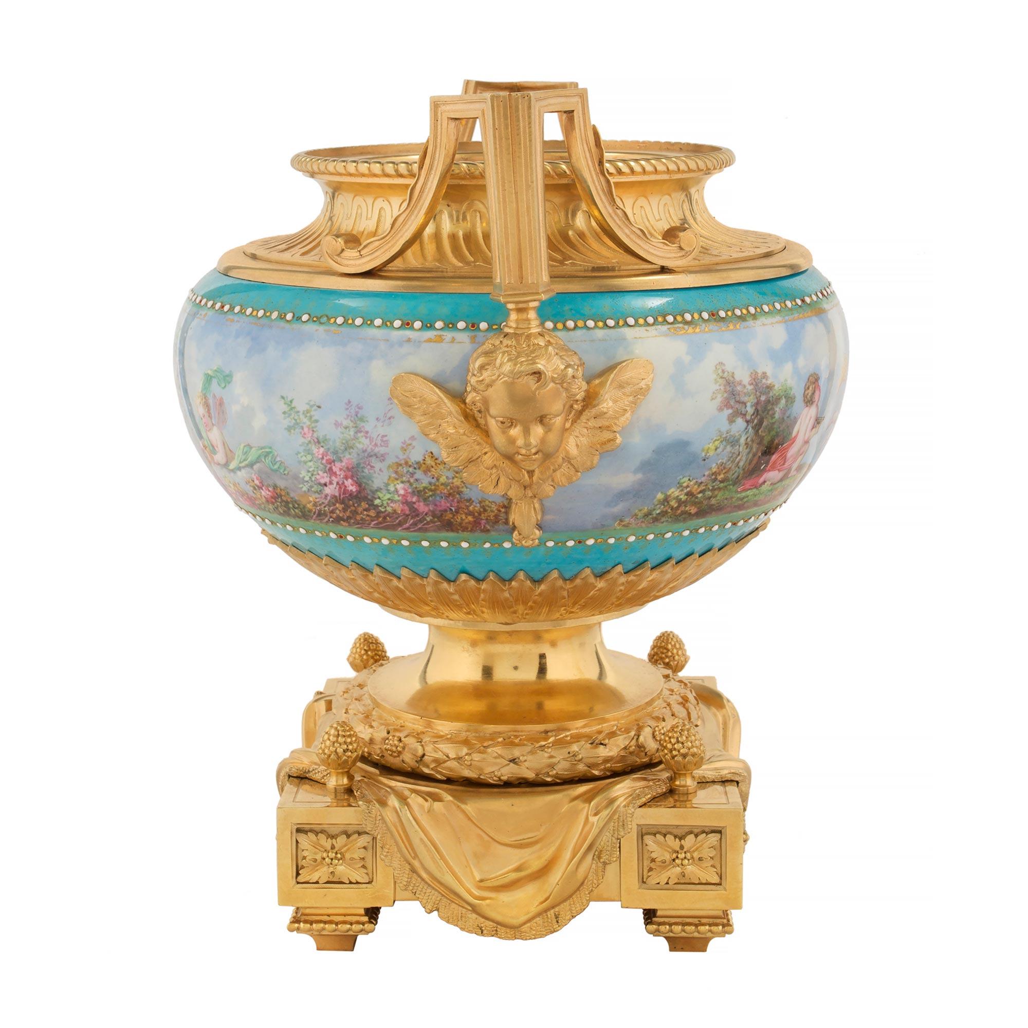 French 19th Century Louis XVI Style Ormolu and Enameled Porcelain Centerpiece For Sale 2