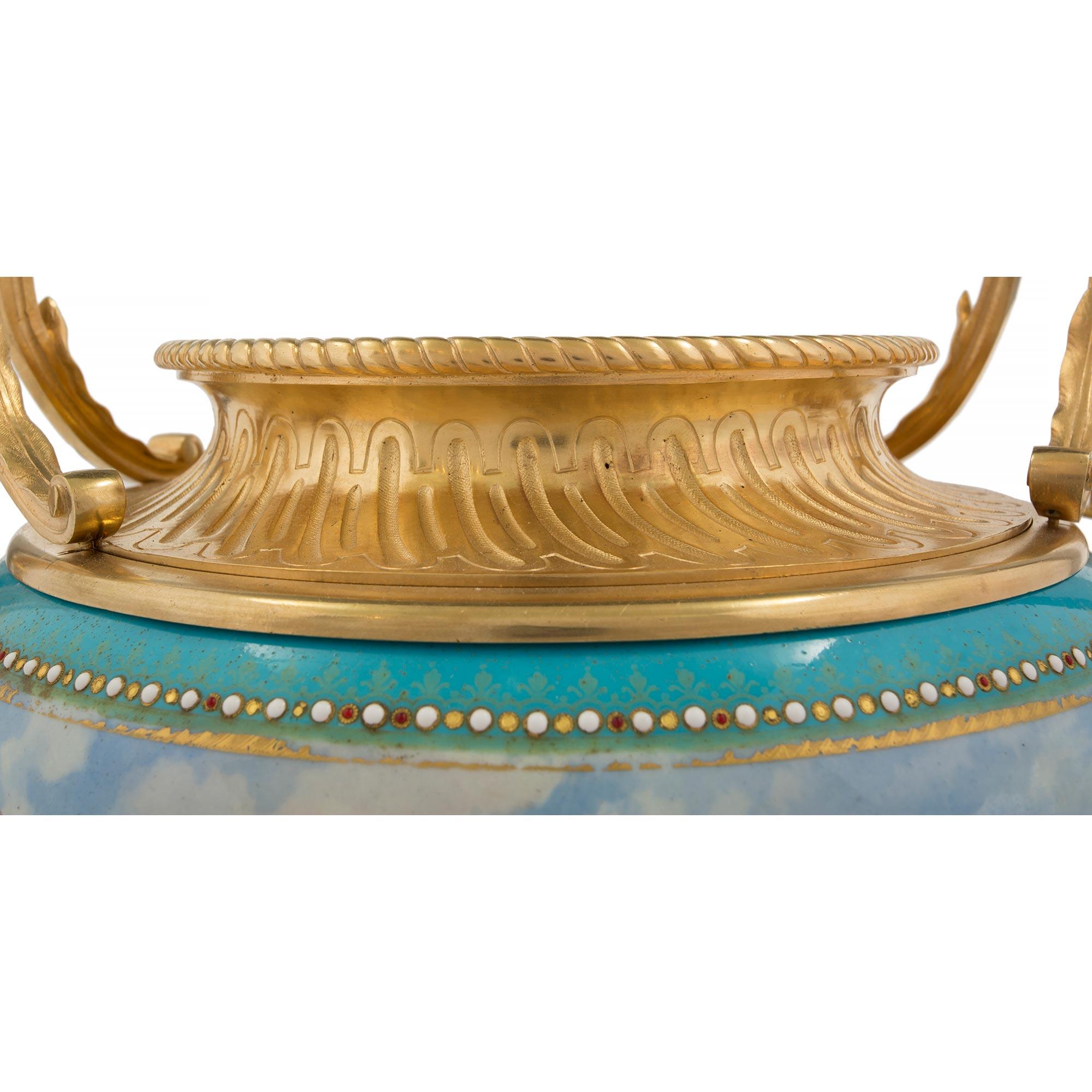 French 19th Century Louis XVI Style Ormolu and Enameled Porcelain Centerpiece For Sale 3