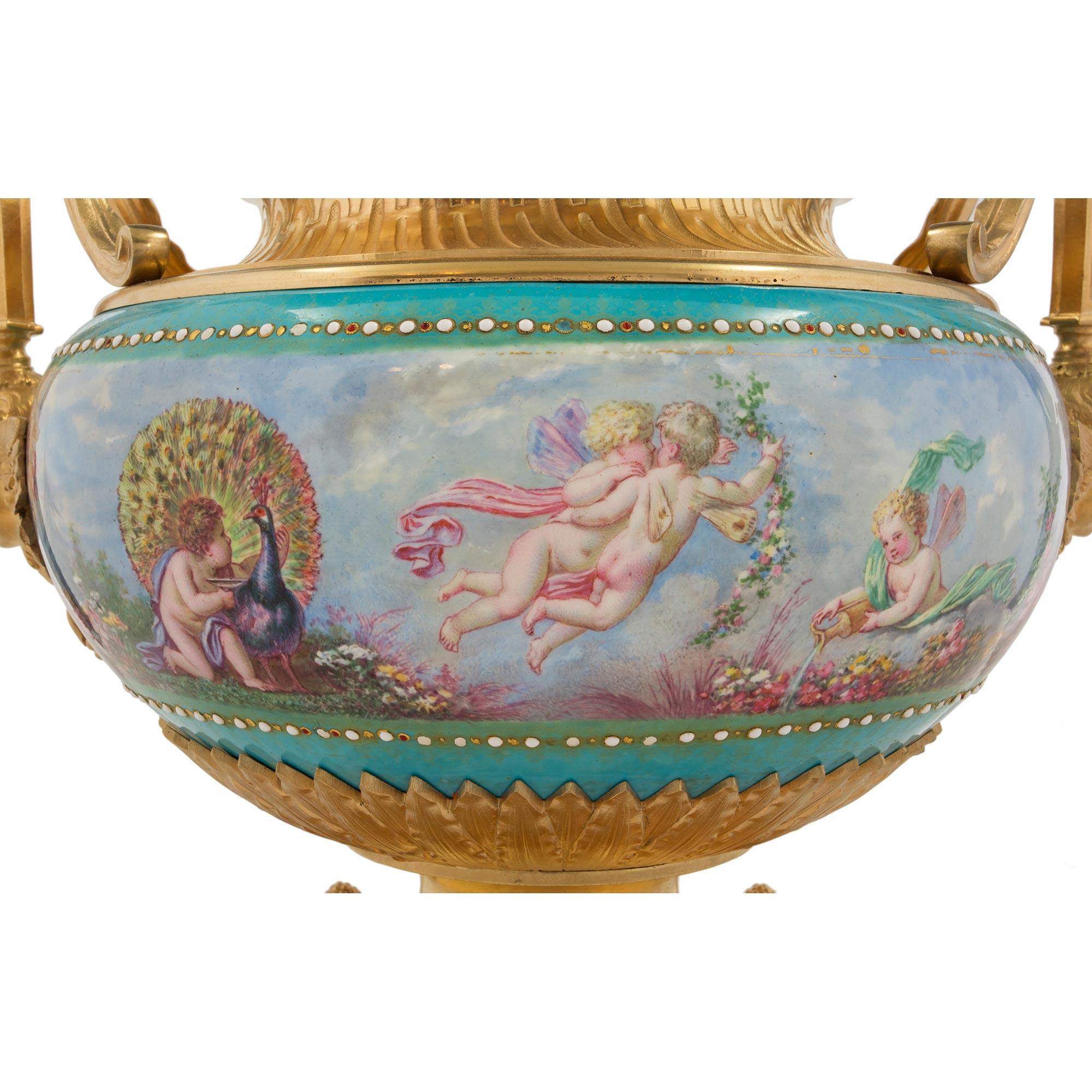 French 19th Century Louis XVI Style Ormolu and Enameled Porcelain Centerpiece For Sale 4