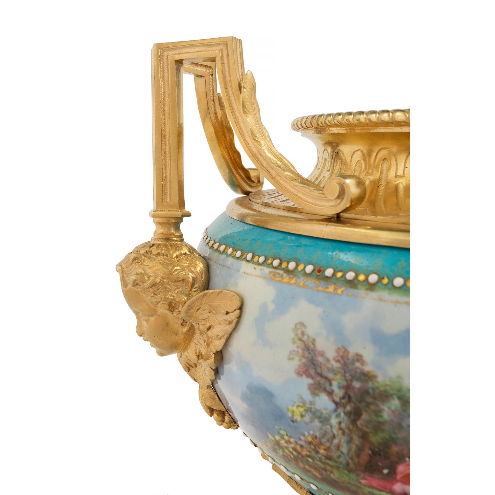 French 19th Century Louis XVI Style Ormolu and Enameled Porcelain Centerpiece For Sale 6