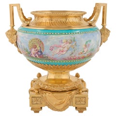French 19th Century Louis XVI Style Ormolu and Enameled Porcelain Centerpiece