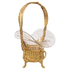 French 19th Century Louis XVI Style Ormolu and Etched Glass Pannier Basket