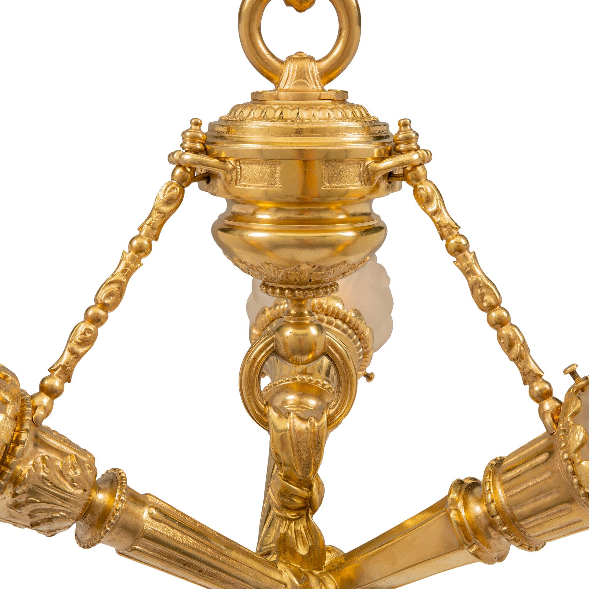 French 19th Century Louis XVI Style Ormolu and Glass Chandelier In Good Condition For Sale In West Palm Beach, FL