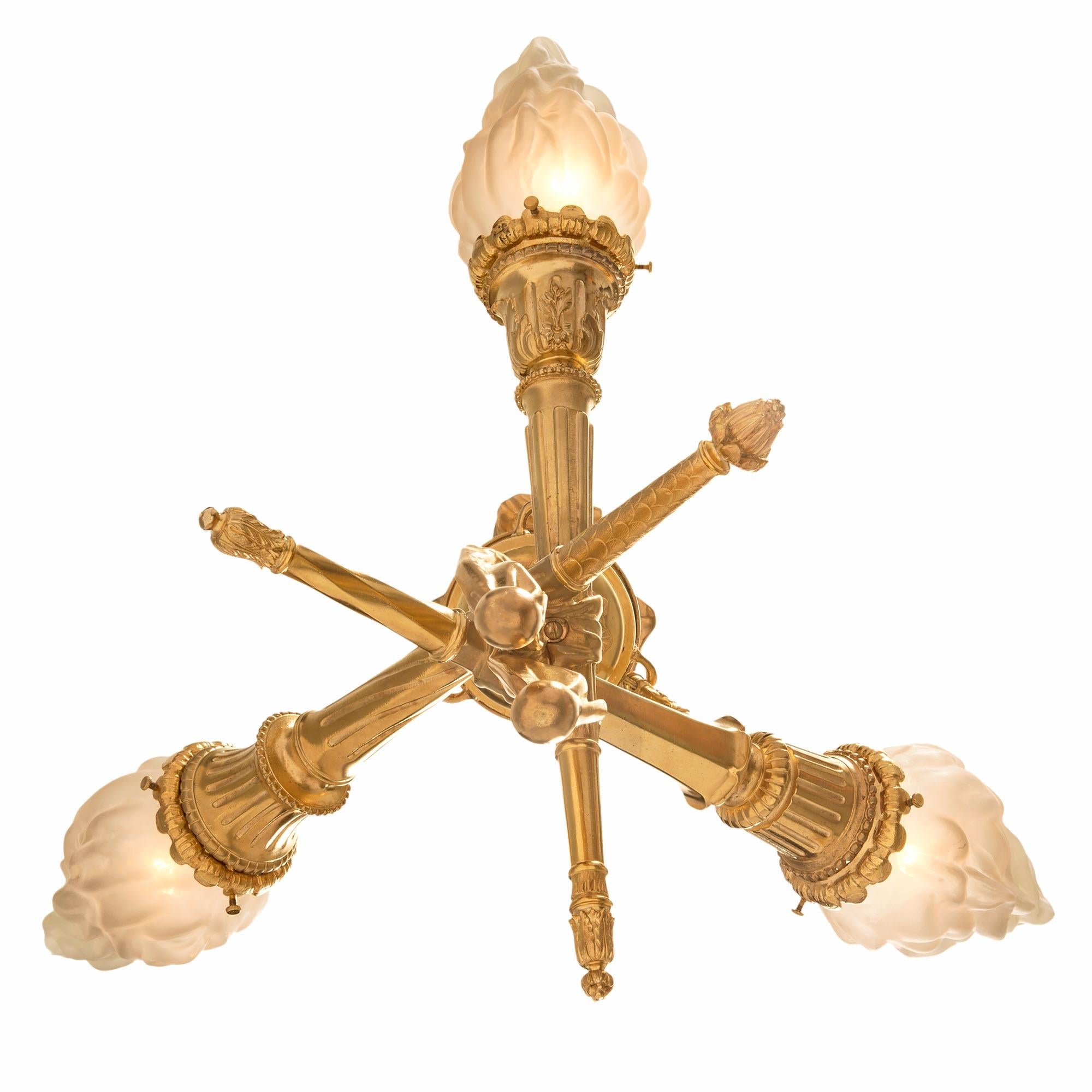 French 19th Century Louis XVI Style Ormolu and Glass Chandelier For Sale 5