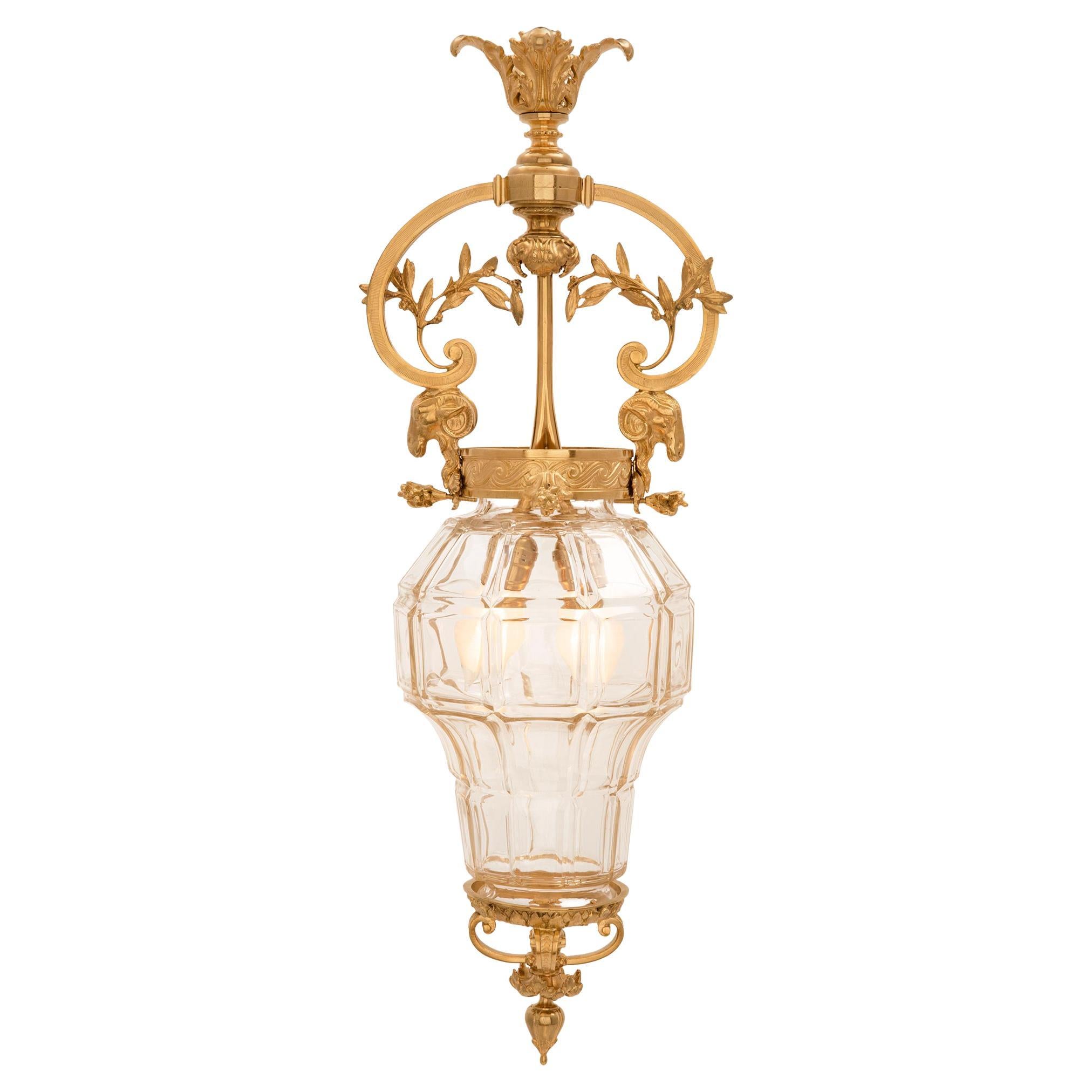 French 19th Century Louis XVI Style Ormolu and Glass Lantern For Sale