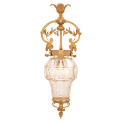 Antique French 19th Century Louis XVI Style Ormolu and Glass Lantern