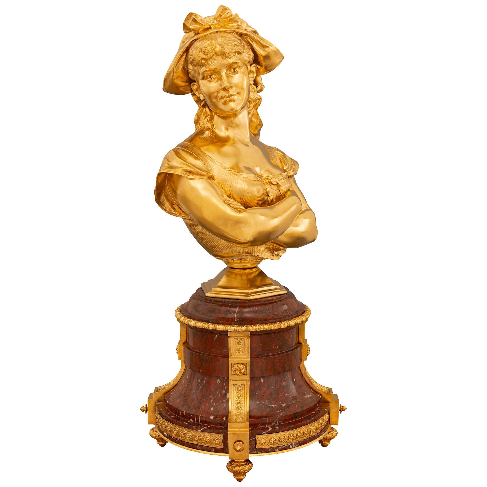 French 19th Century Louis XVI Style Ormolu and Griotte Marble Bust In Good Condition For Sale In West Palm Beach, FL