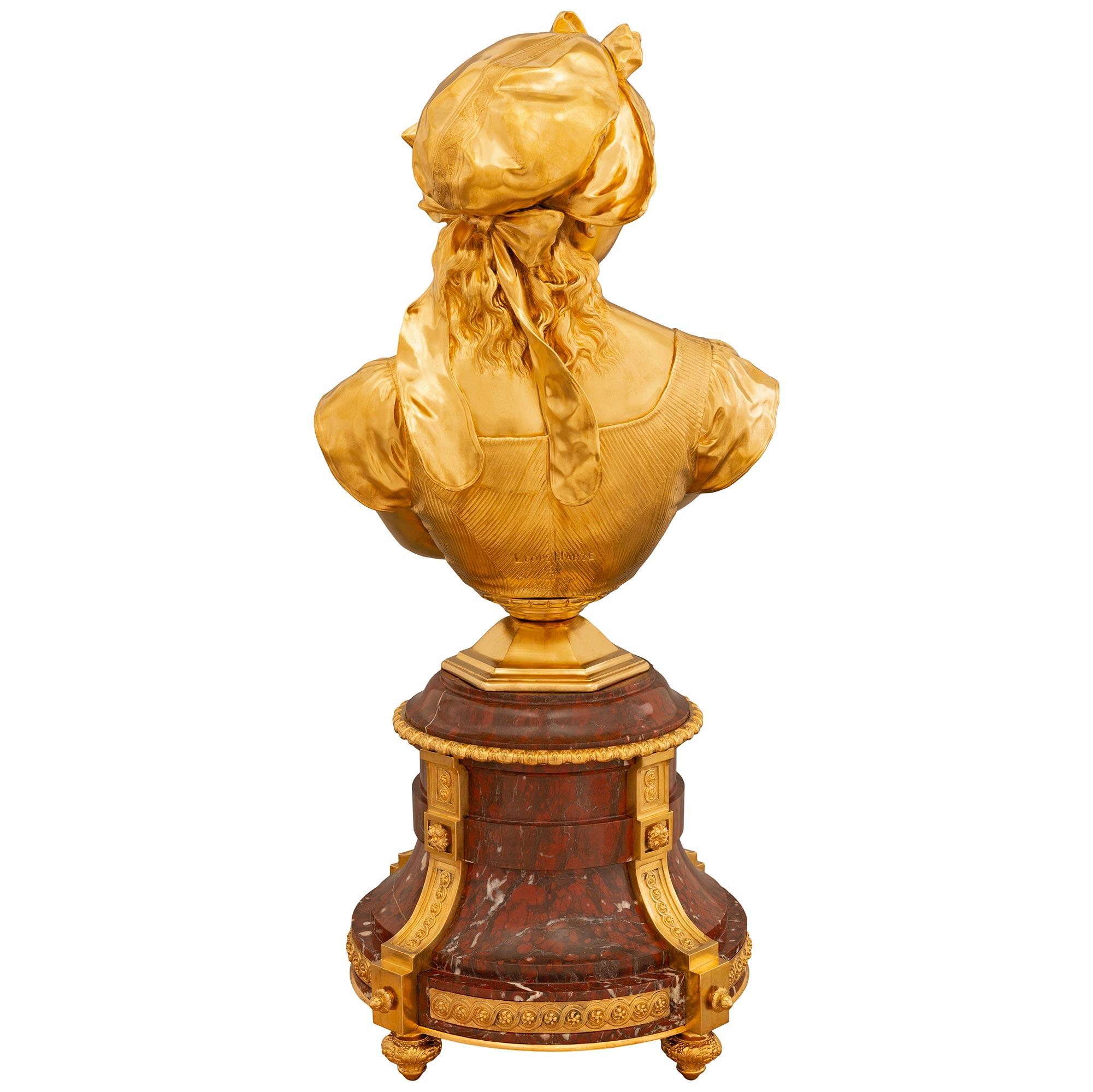French 19th Century Louis XVI Style Ormolu and Griotte Marble Bust For Sale 6