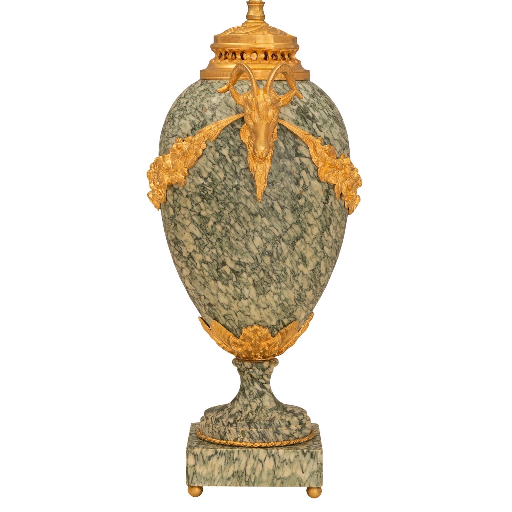 French 19th Century Louis XVI Style Ormolu and Marble Lamps In Good Condition For Sale In West Palm Beach, FL