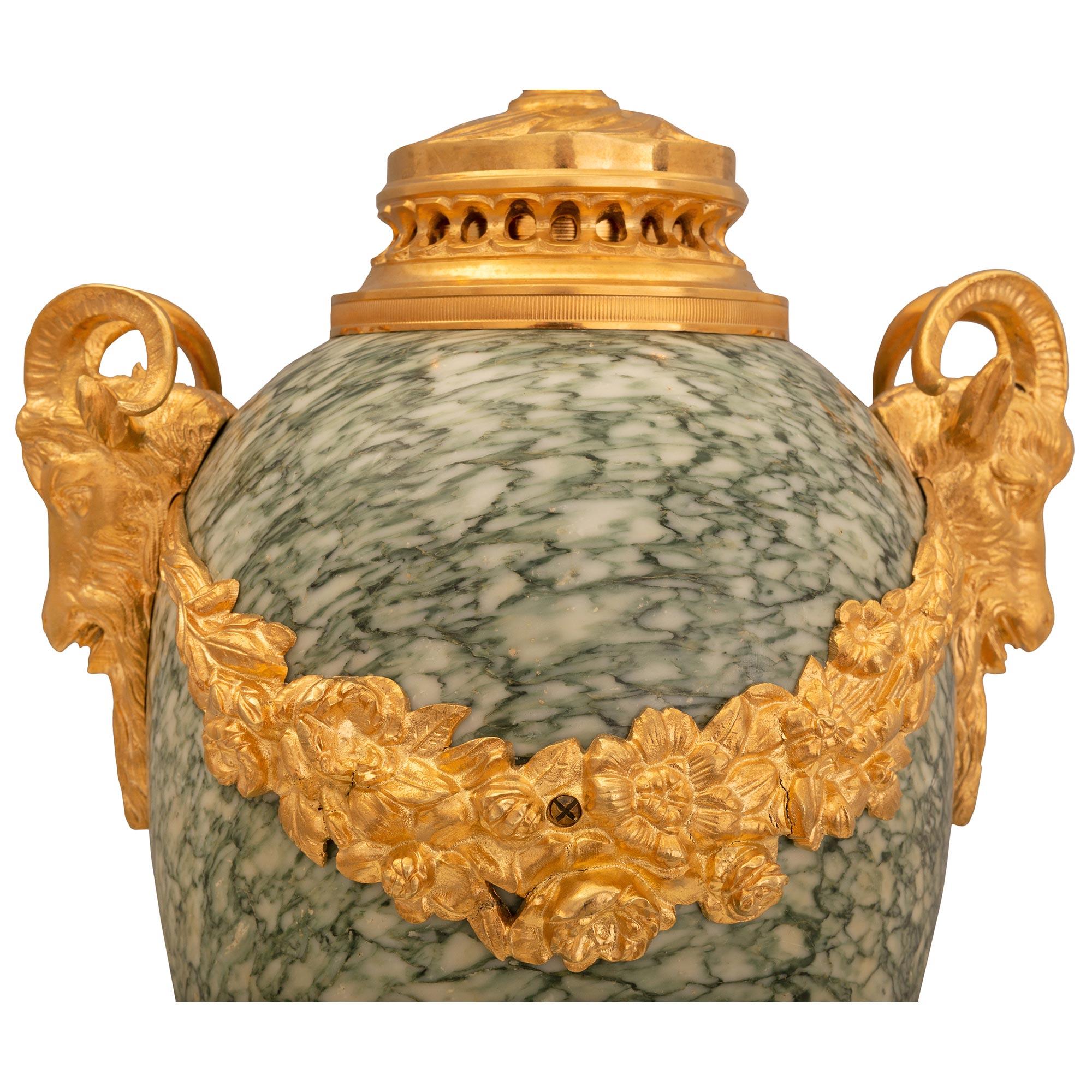 French 19th Century Louis XVI Style Ormolu and Marble Lamps For Sale 2