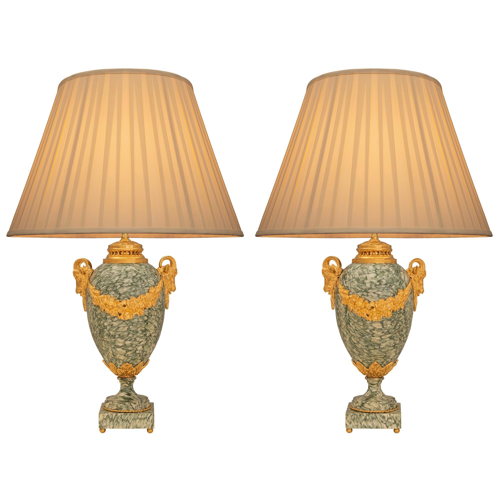 French 19th Century Louis XVI Style Ormolu and Marble Lamps