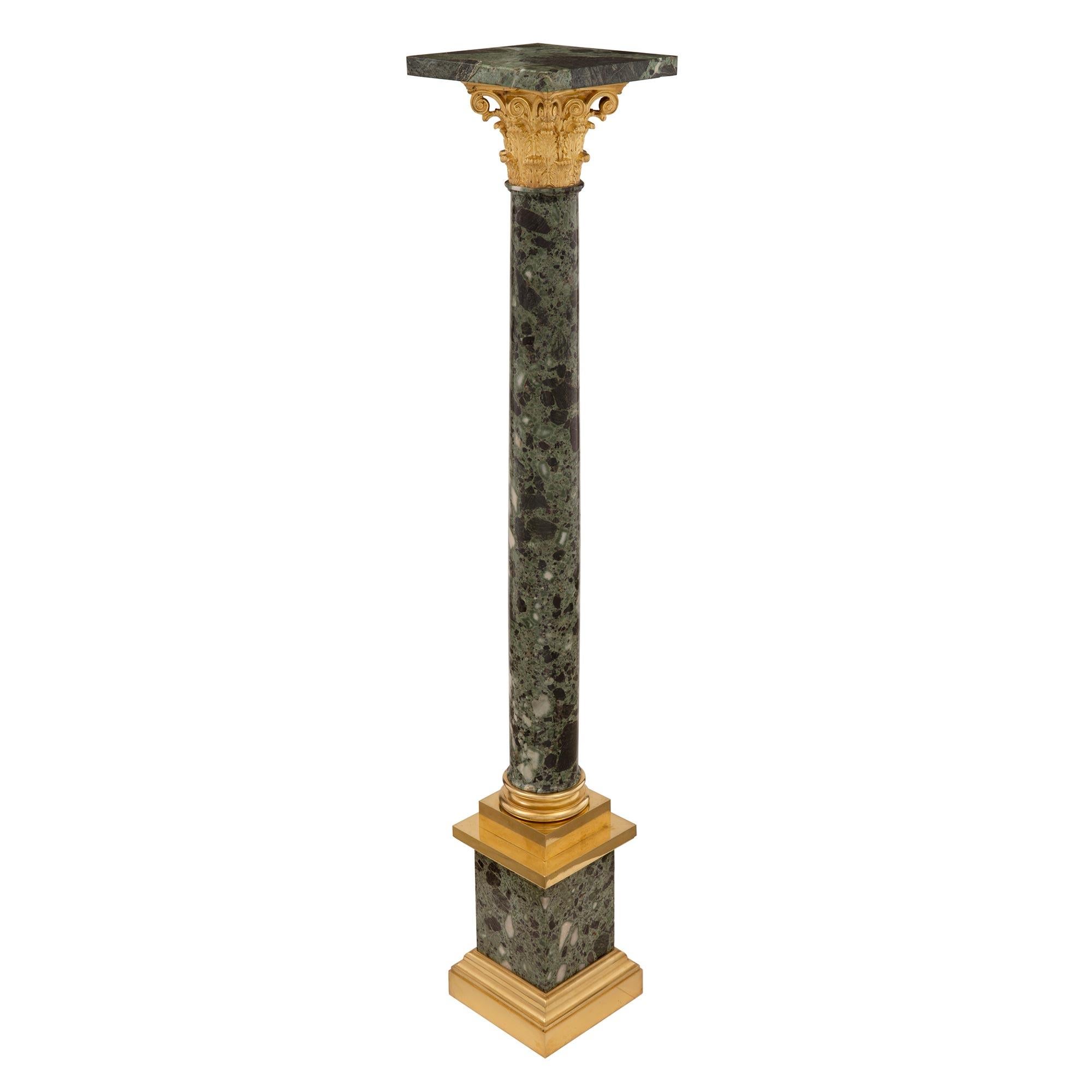 French 19th Century Louis XVI Style Ormolu and Marble Pedestal Column In Good Condition For Sale In West Palm Beach, FL