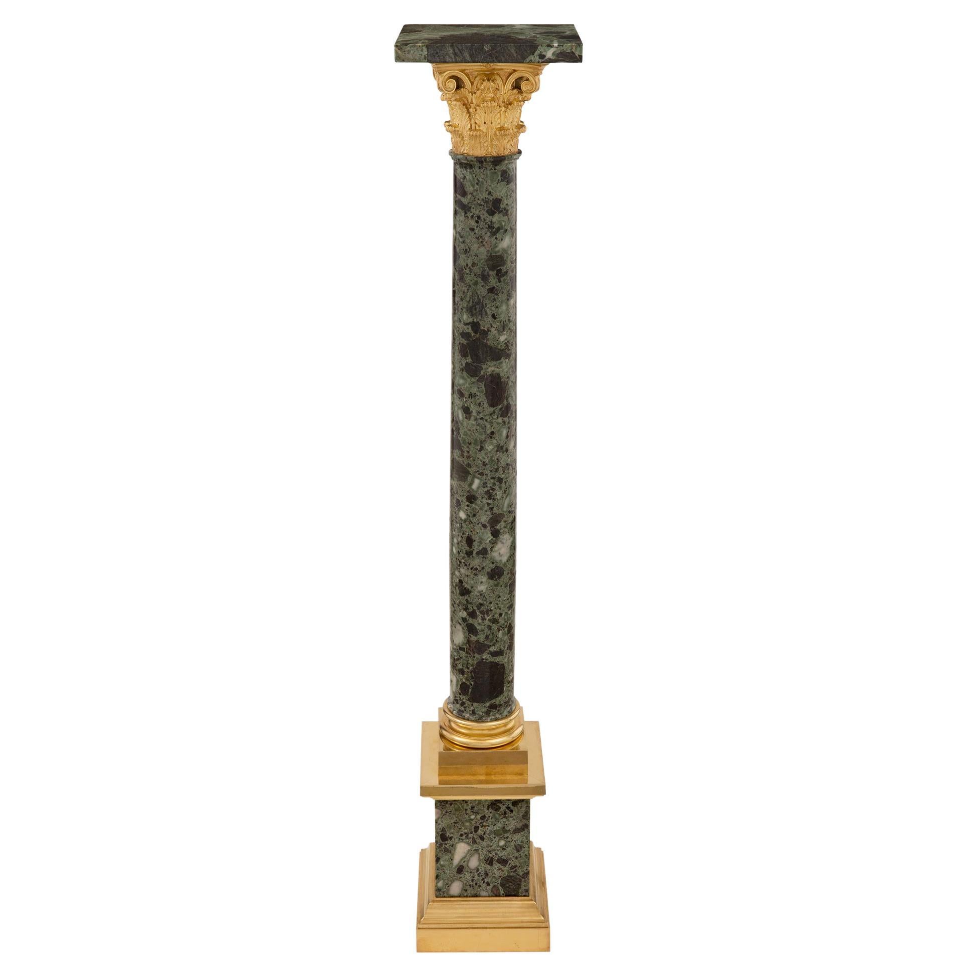 French 19th Century Louis XVI Style Ormolu and Marble Pedestal Column For Sale