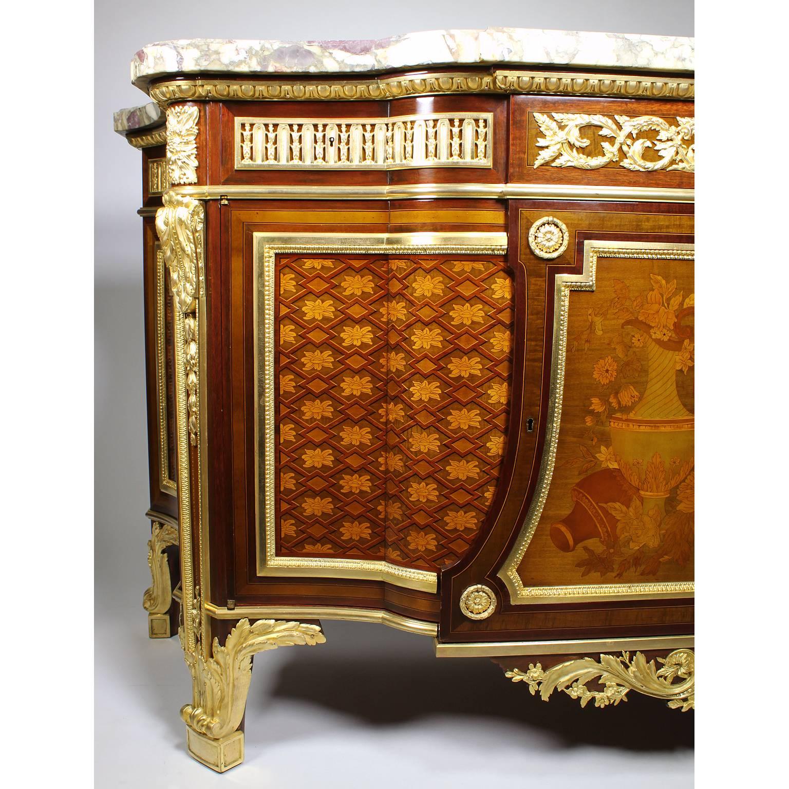 Carved French 19th Century Louis XVI Style Ormolu and Marquetry Fontainebleau Commode