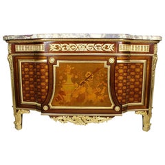 French 19th Century Louis XVI Style Ormolu and Marquetry Fontainebleau Commode